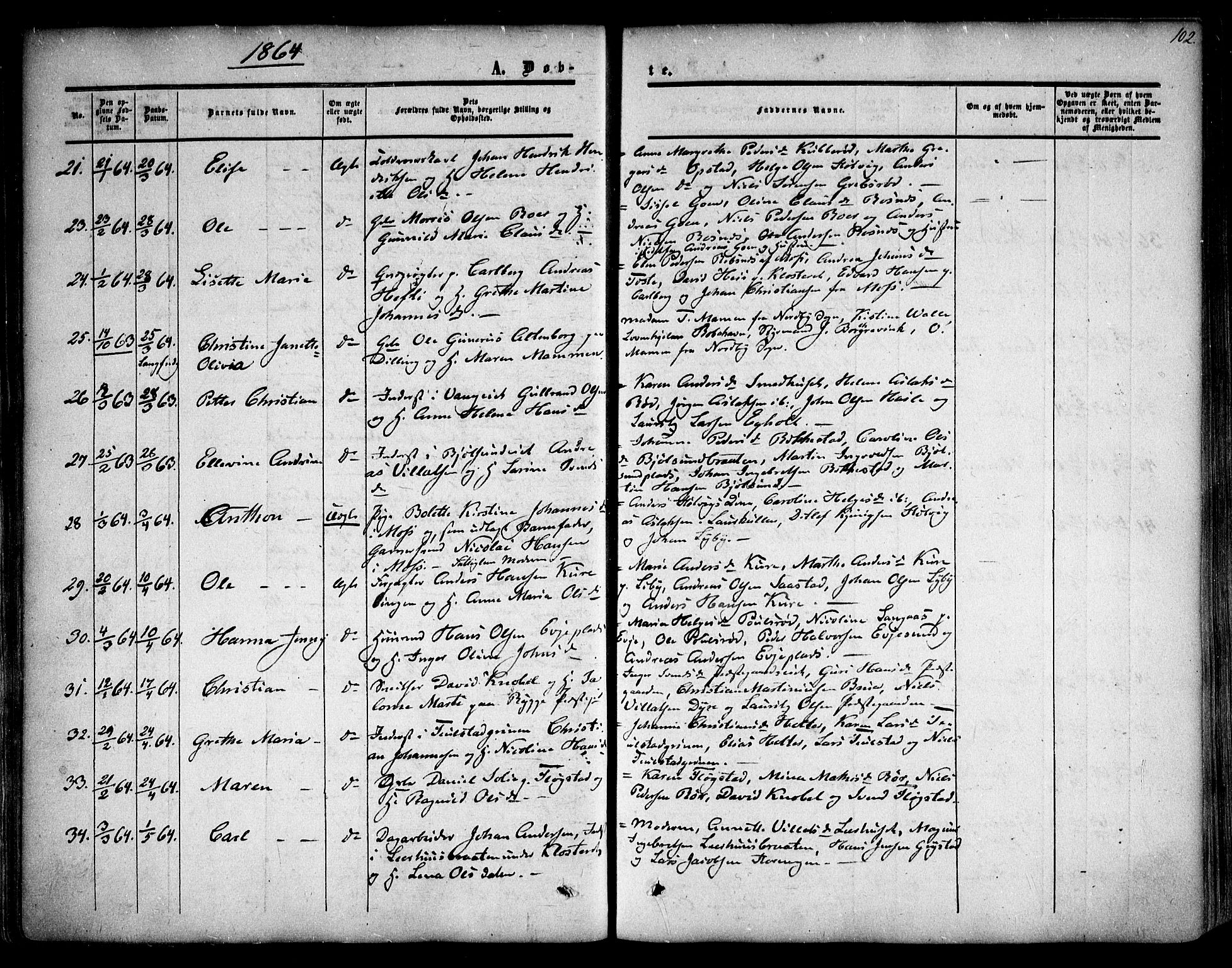 Rygge prestekontor Kirkebøker, AV/SAO-A-10084b/F/Fa/L0005: Ministerialbok nr. 5, 1852-1871, s. 102