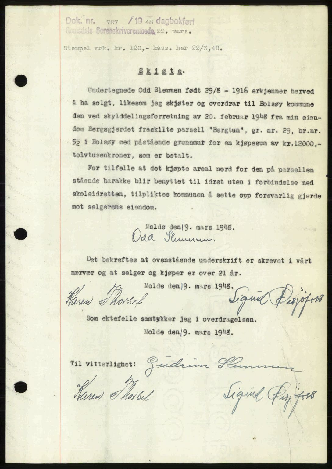 Romsdal sorenskriveri, SAT/A-4149/1/2/2C: Pantebok nr. A25, 1948-1948, Dagboknr: 727/1948