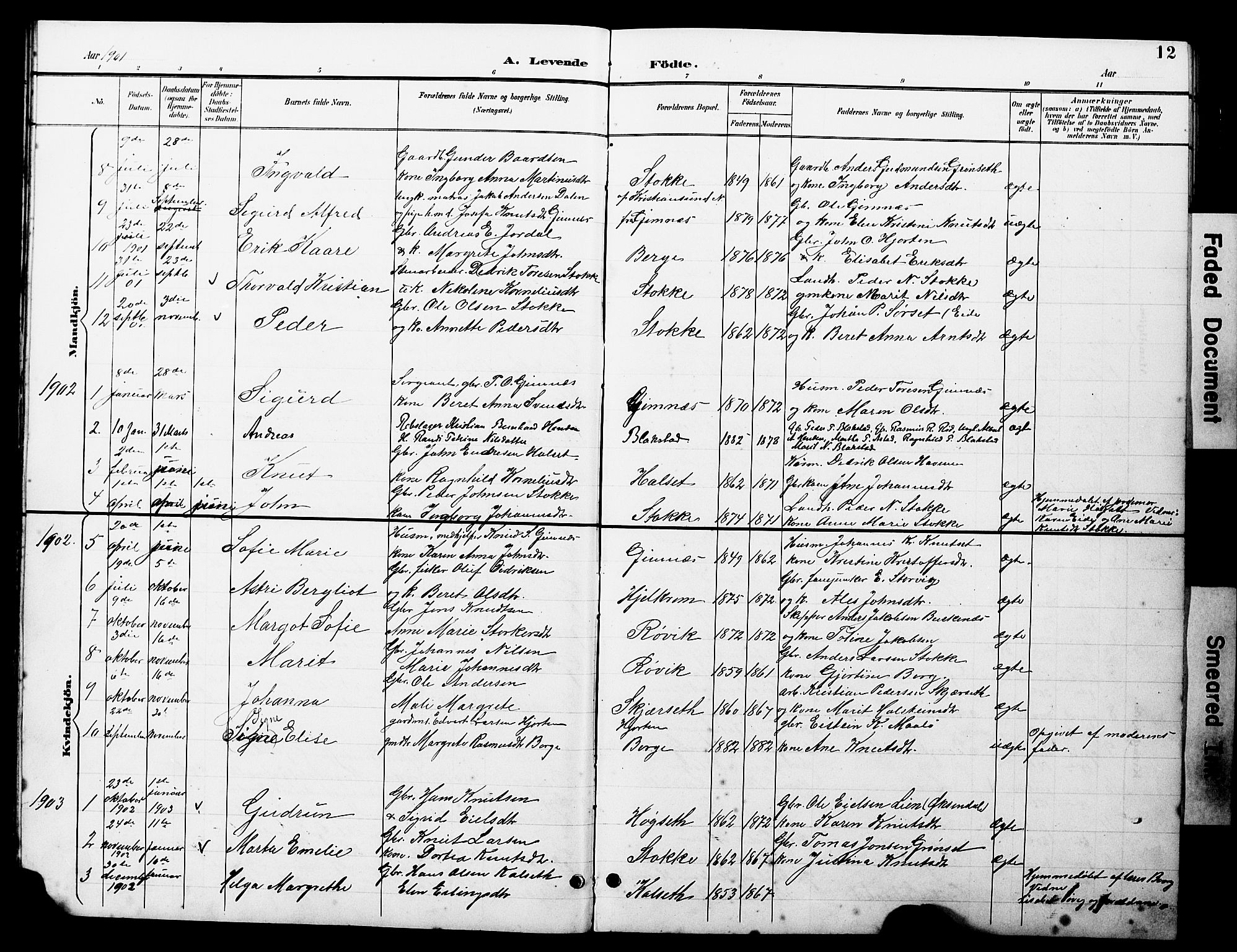 Ministerialprotokoller, klokkerbøker og fødselsregistre - Møre og Romsdal, SAT/A-1454/585/L0973: Klokkerbok nr. 585C01, 1893-1930, s. 12