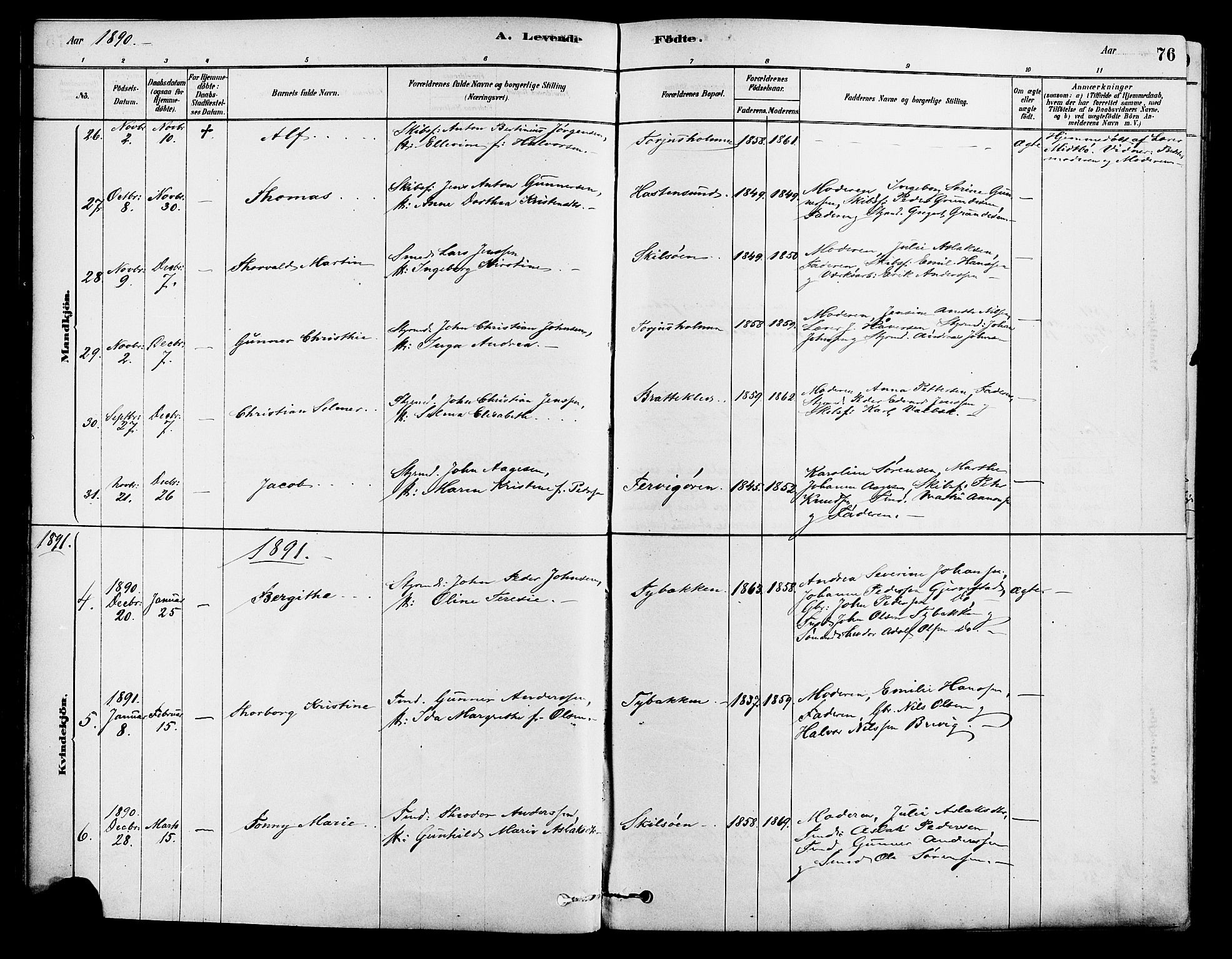 Tromøy sokneprestkontor, AV/SAK-1111-0041/F/Fa/L0009: Ministerialbok nr. A 9, 1878-1896, s. 76