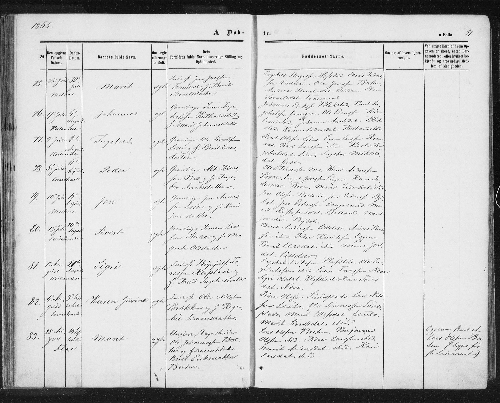 Ministerialprotokoller, klokkerbøker og fødselsregistre - Sør-Trøndelag, SAT/A-1456/691/L1077: Ministerialbok nr. 691A09, 1862-1873, s. 51