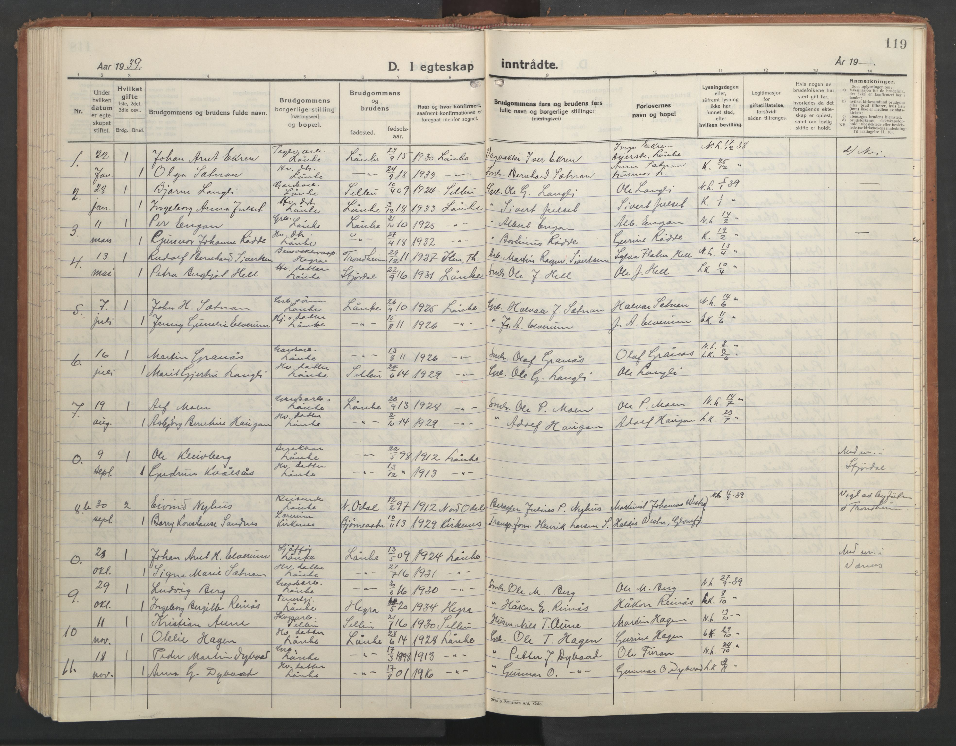 Ministerialprotokoller, klokkerbøker og fødselsregistre - Nord-Trøndelag, SAT/A-1458/710/L0097: Klokkerbok nr. 710C02, 1925-1955, s. 119