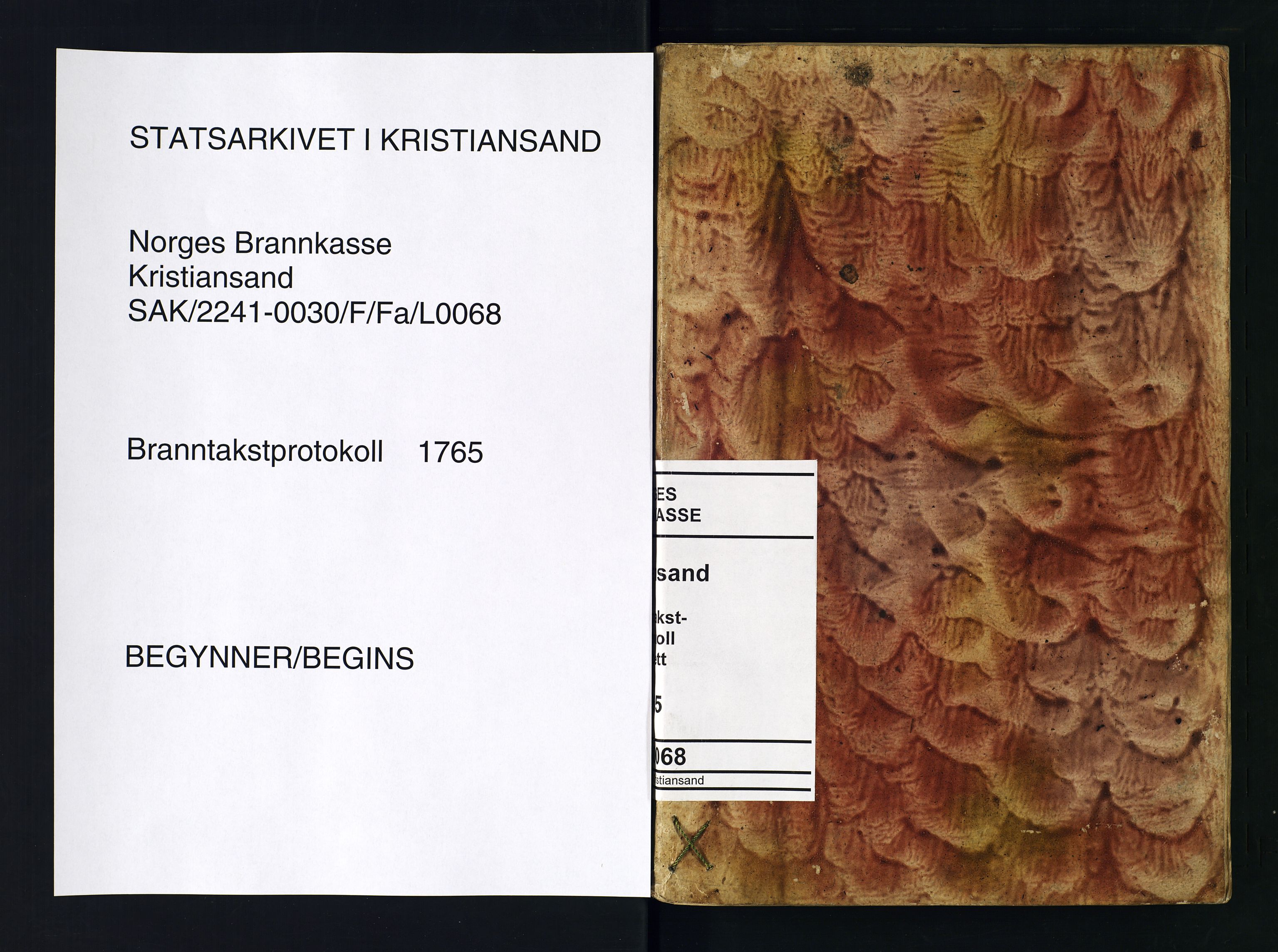 Norges Brannkasse Kristiansand, SAK/2241-0030/F/Fa/L0068: Branntakstprotokoll dublett, 1765
