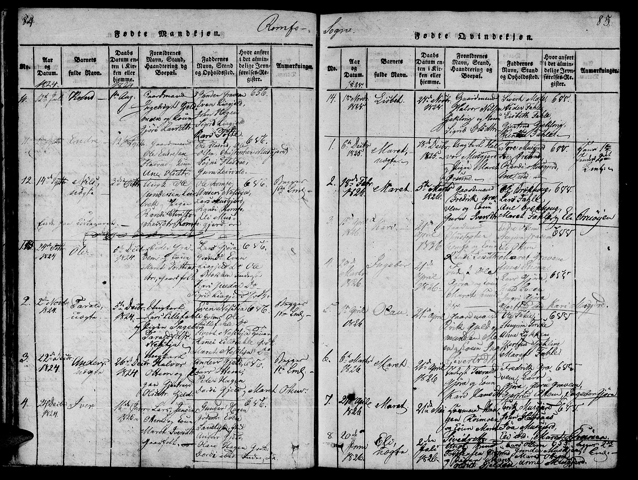 Ministerialprotokoller, klokkerbøker og fødselsregistre - Møre og Romsdal, AV/SAT-A-1454/590/L1010: Ministerialbok nr. 590A03 /2, 1820-1832, s. 84-85