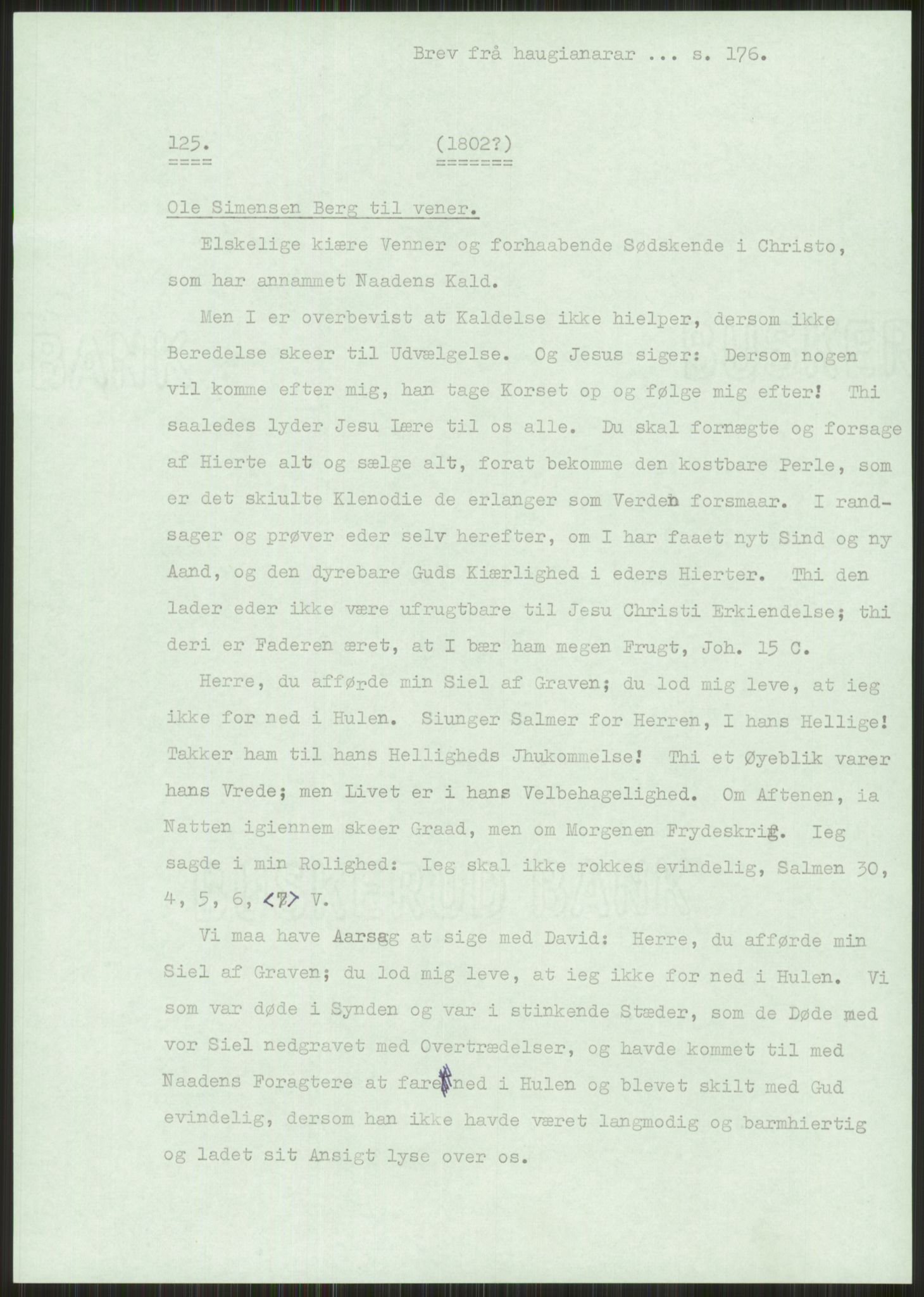 Samlinger til kildeutgivelse, Haugianerbrev, RA/EA-6834/F/L0001: Haugianerbrev I: 1760-1804, 1760-1804, s. 176