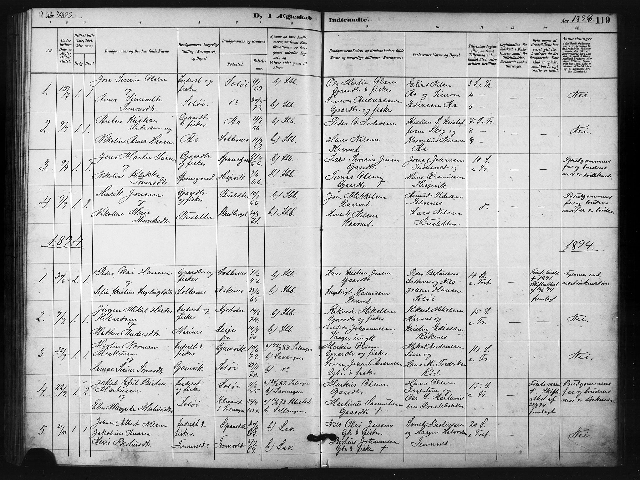 Salangen sokneprestembete, AV/SATØ-S-1324/H/Hb/L0001klokker: Klokkerbok nr. 1, 1893-1910, s. 119