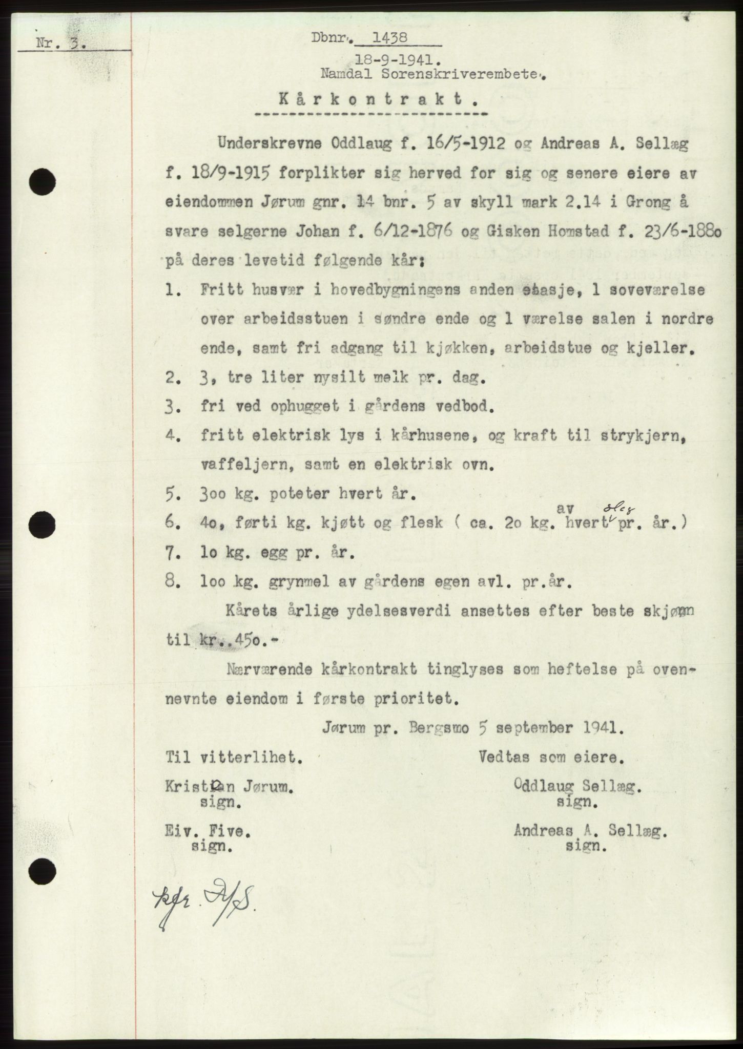 Namdal sorenskriveri, SAT/A-4133/1/2/2C: Pantebok nr. -, 1941-1942, Dagboknr: 1438/1941