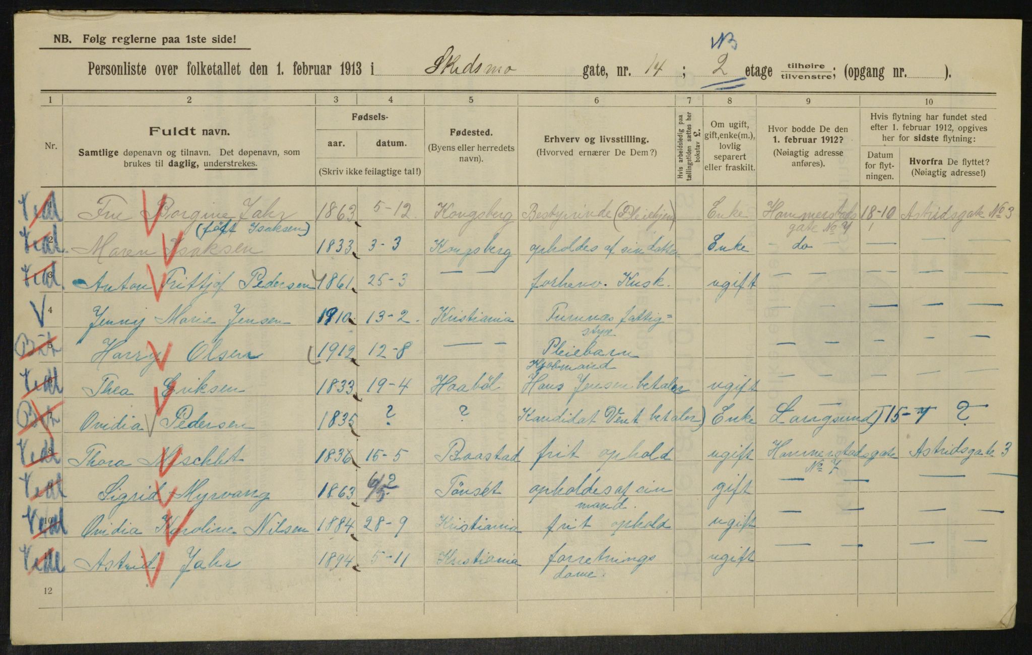 OBA, Kommunal folketelling 1.2.1913 for Kristiania, 1913, s. 95449