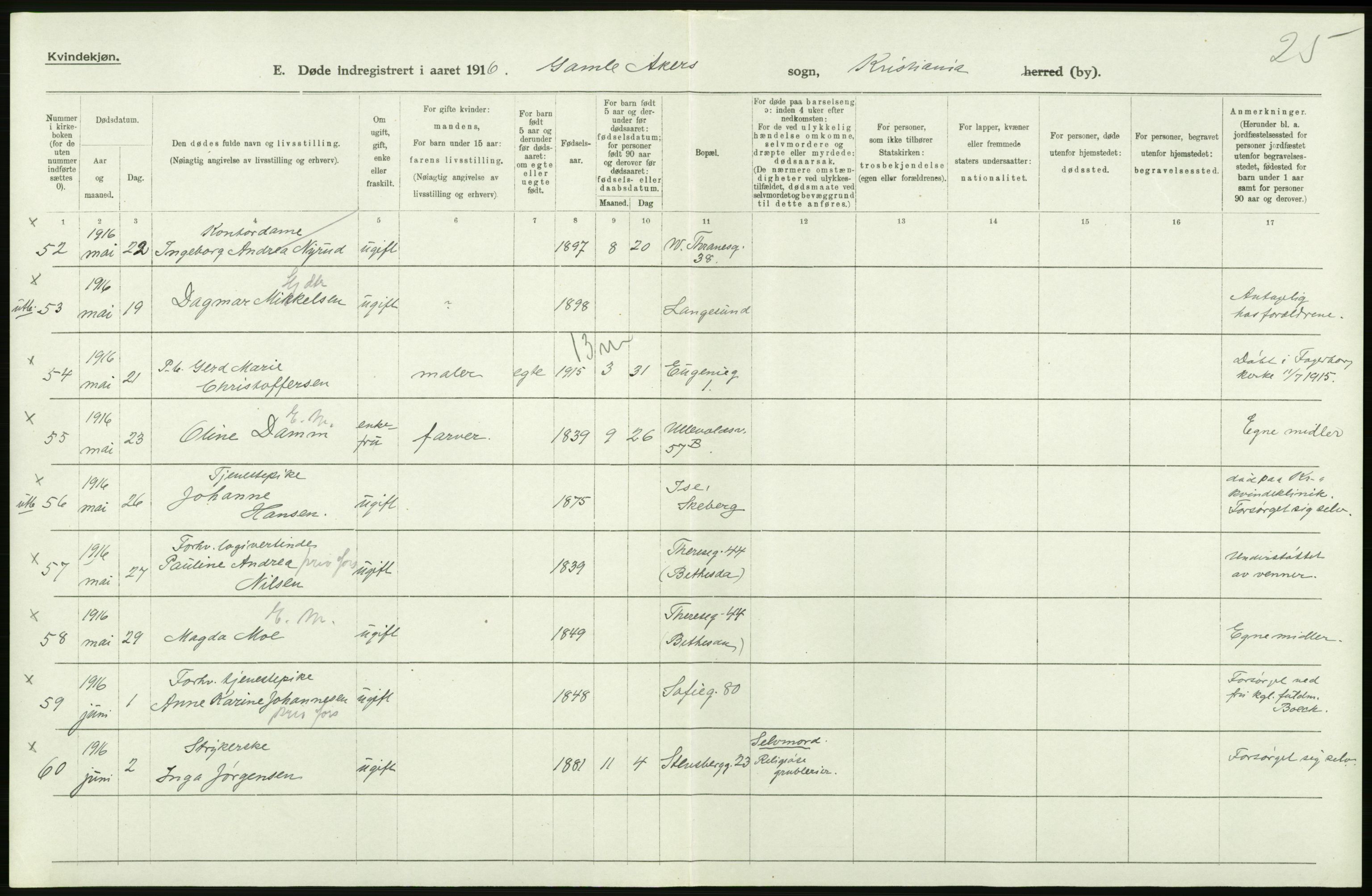 Statistisk sentralbyrå, Sosiodemografiske emner, Befolkning, AV/RA-S-2228/D/Df/Dfb/Dfbf/L0010: Kristiania: Døde, dødfødte., 1916, s. 344