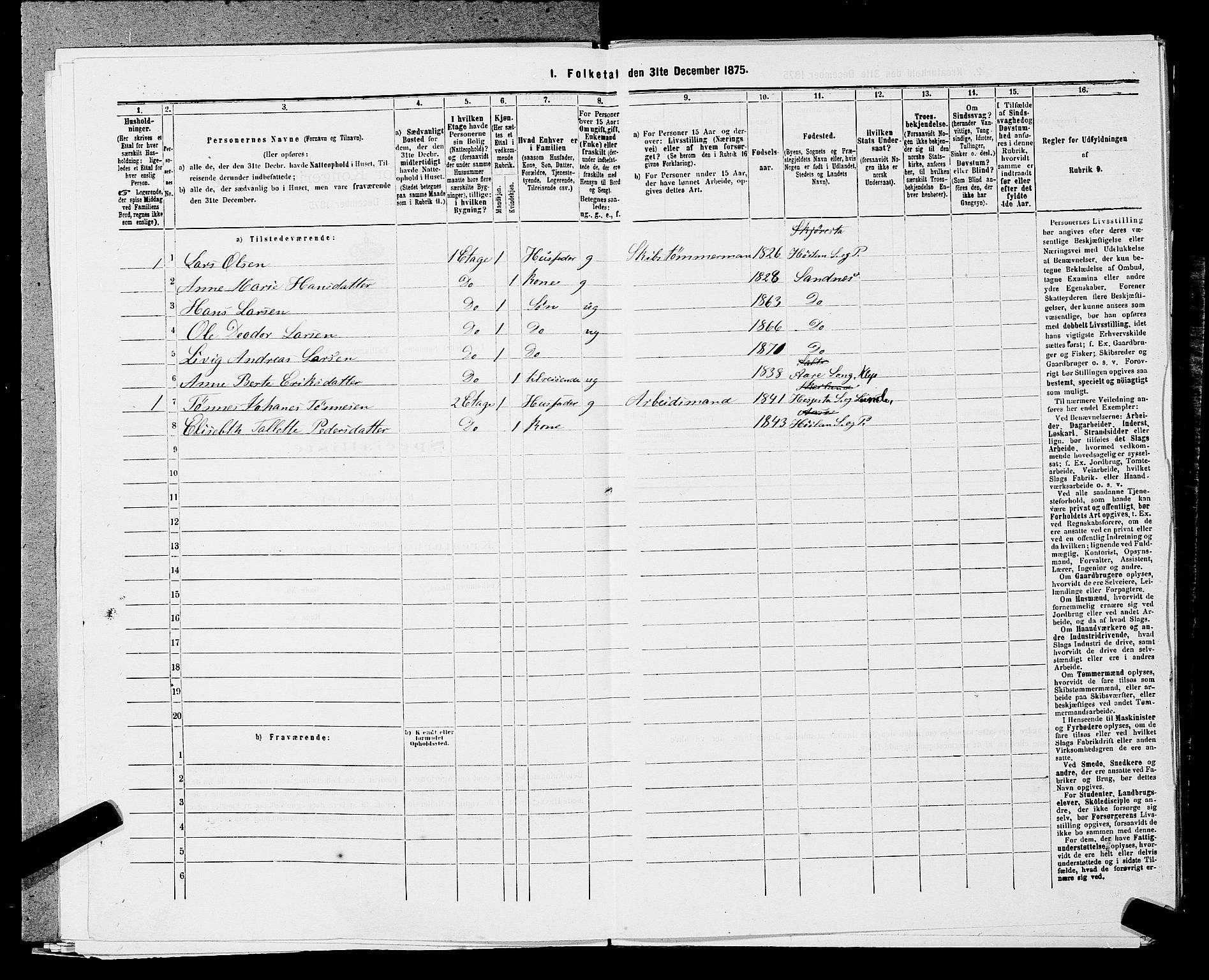 SAST, Folketelling 1875 for 1102B Høyland prestegjeld, Sandnes ladested, 1875, s. 132