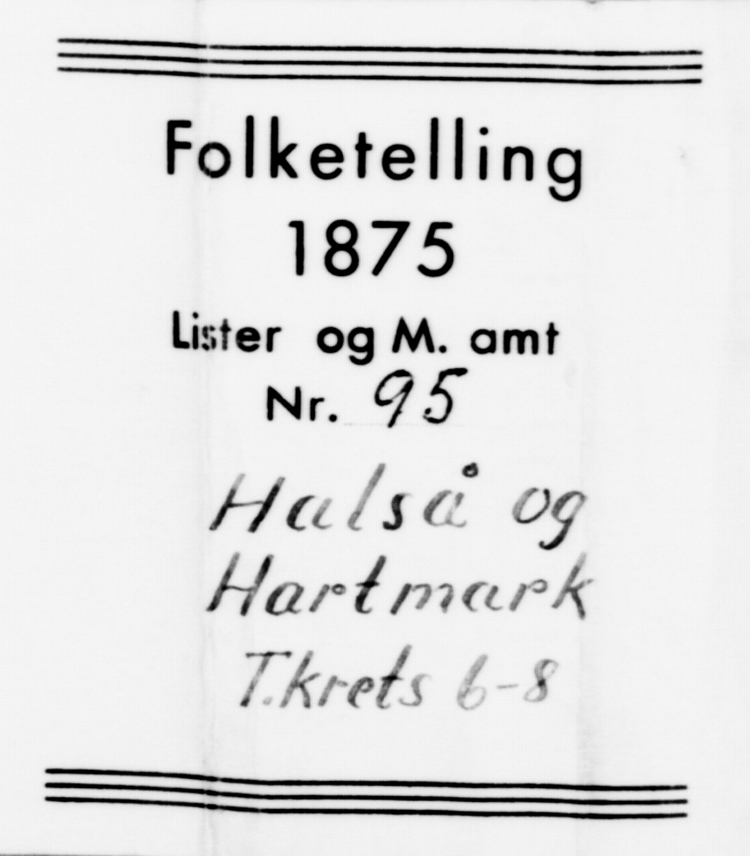 SAK, Folketelling 1875 for 1019L Mandal prestegjeld, Halse sokn og Harkmark sokn, 1875, s. 845