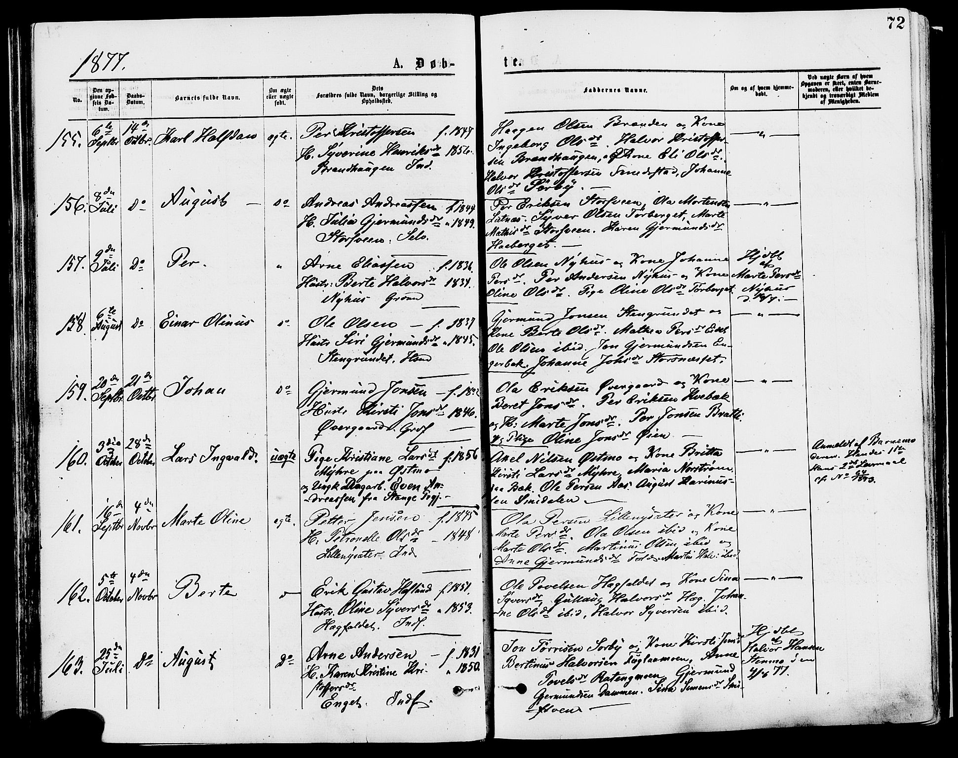 Trysil prestekontor, AV/SAH-PREST-046/H/Ha/Haa/L0007: Ministerialbok nr. 7, 1874-1880, s. 72