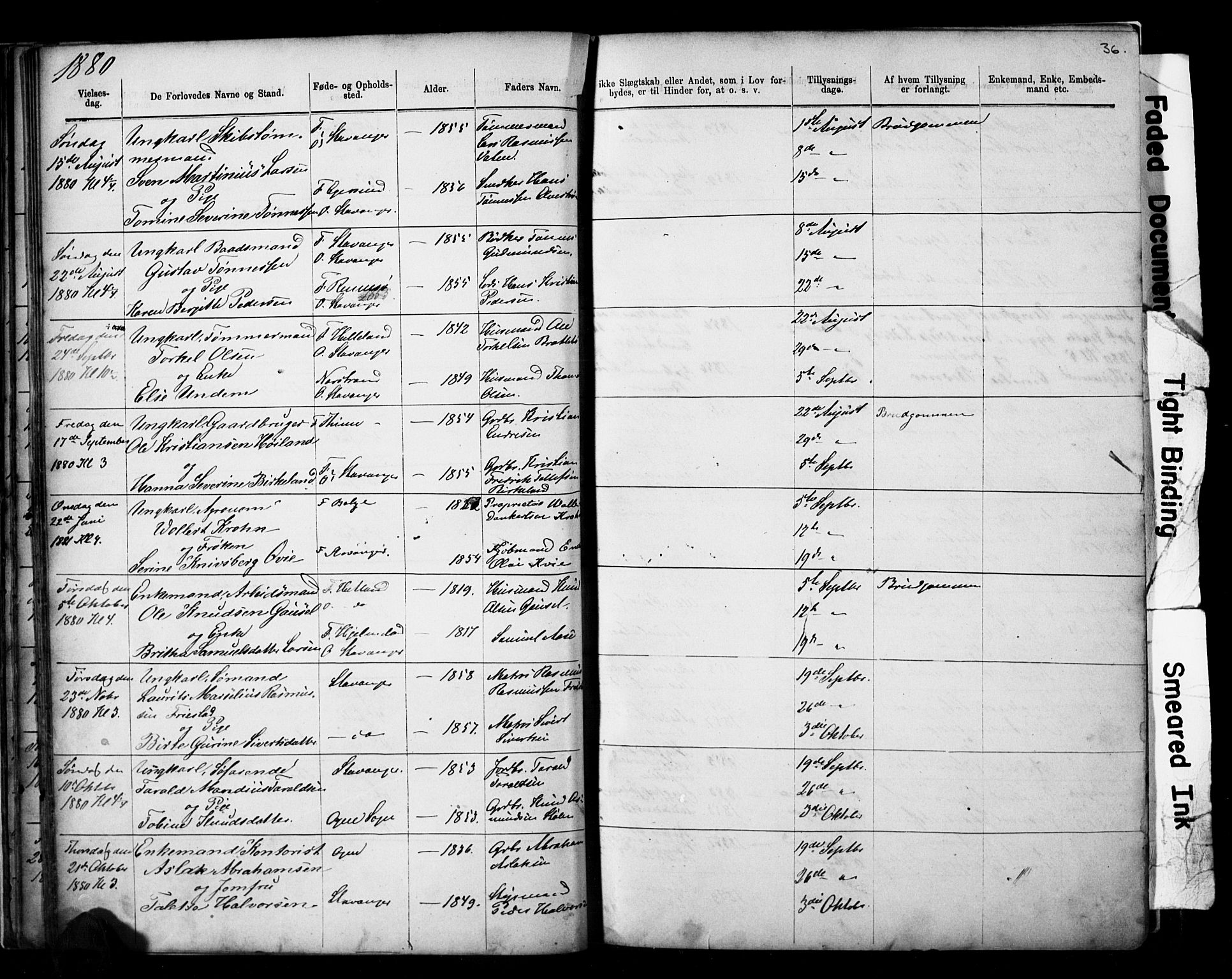 Domkirken sokneprestkontor, AV/SAST-A-101812/001/30/30BB/L0014: Klokkerbok nr. B 14, 1875-1902, s. 36
