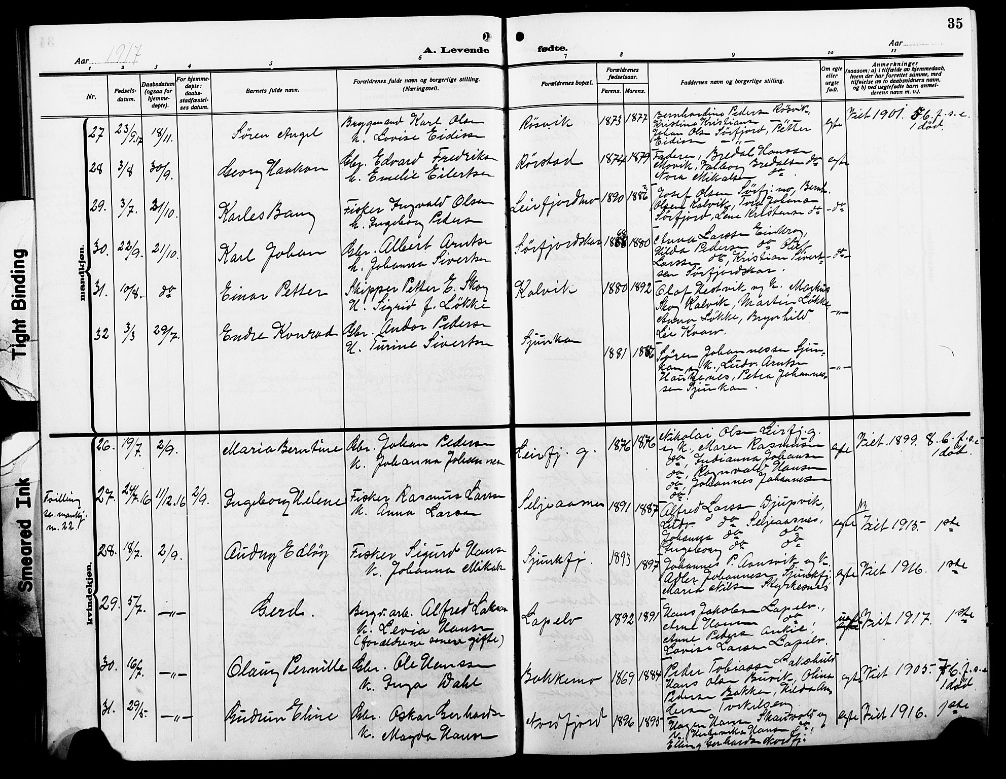 Ministerialprotokoller, klokkerbøker og fødselsregistre - Nordland, AV/SAT-A-1459/854/L0787: Klokkerbok nr. 854C03, 1913-1926, s. 36