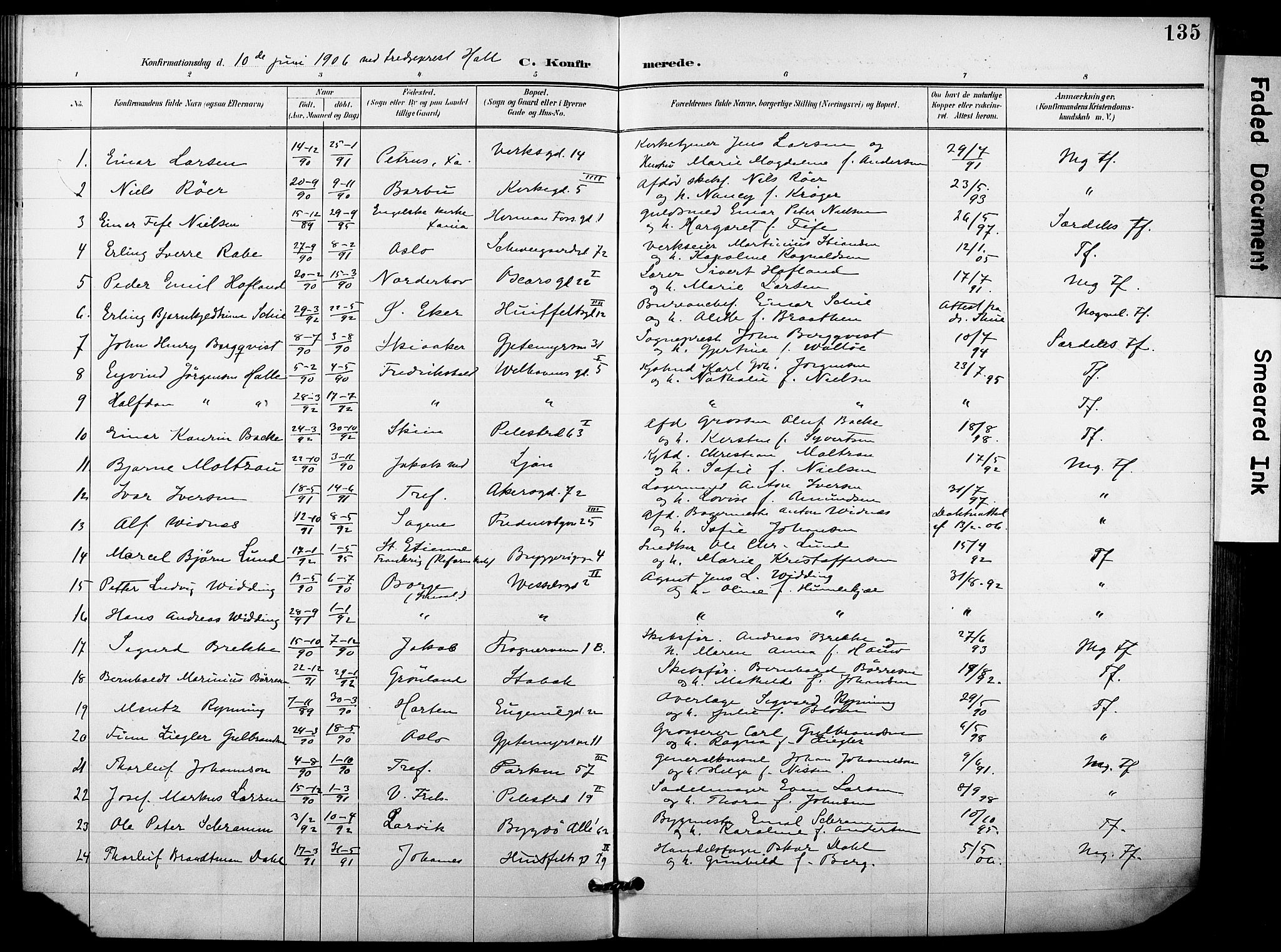 Trefoldighet prestekontor Kirkebøker, AV/SAO-A-10882/F/Fb/L0004: Ministerialbok nr. II 4, 1896-1915, s. 135