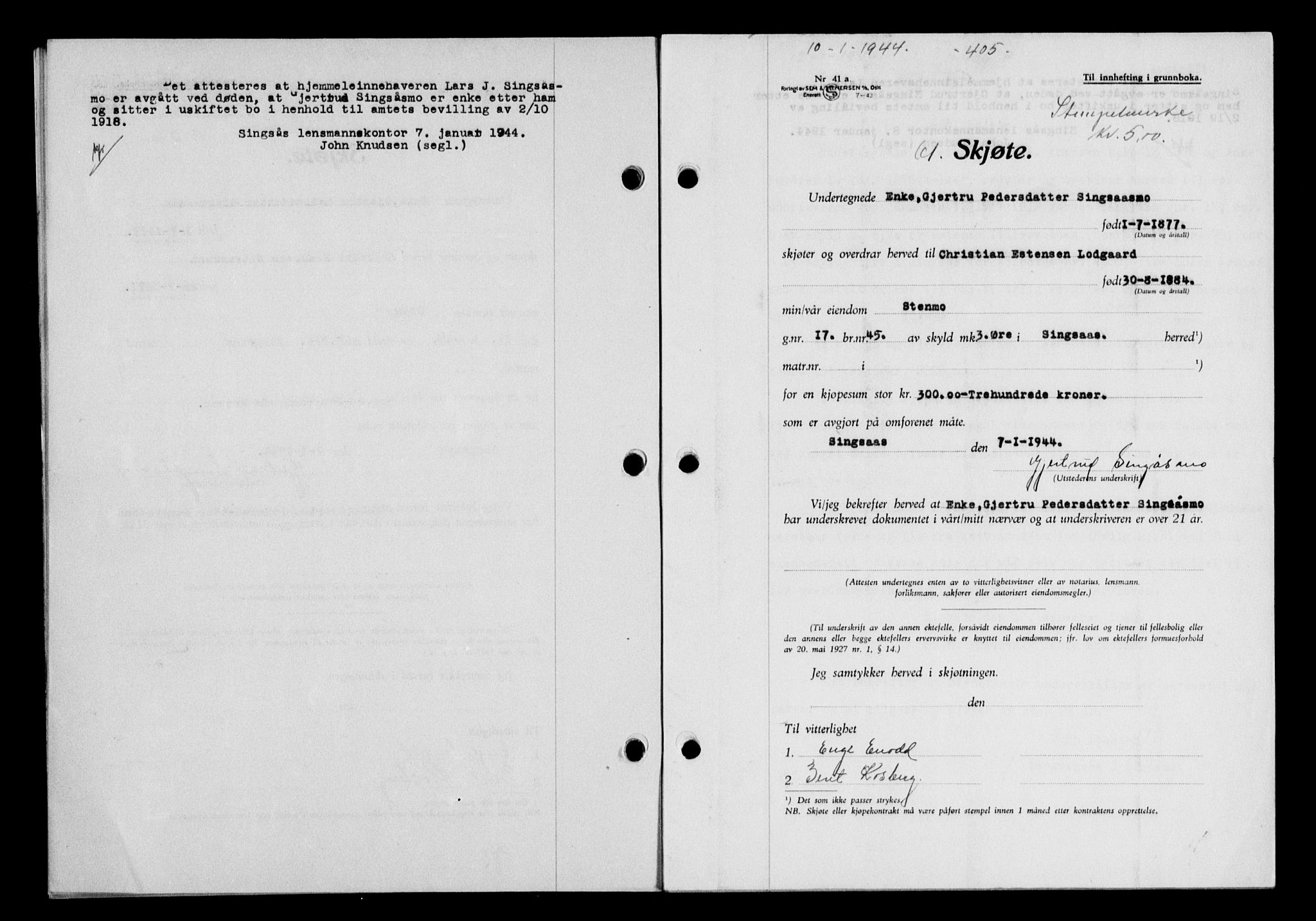 Gauldal sorenskriveri, SAT/A-0014/1/2/2C/L0057: Pantebok nr. 62, 1943-1944, Dagboknr: 61/1944