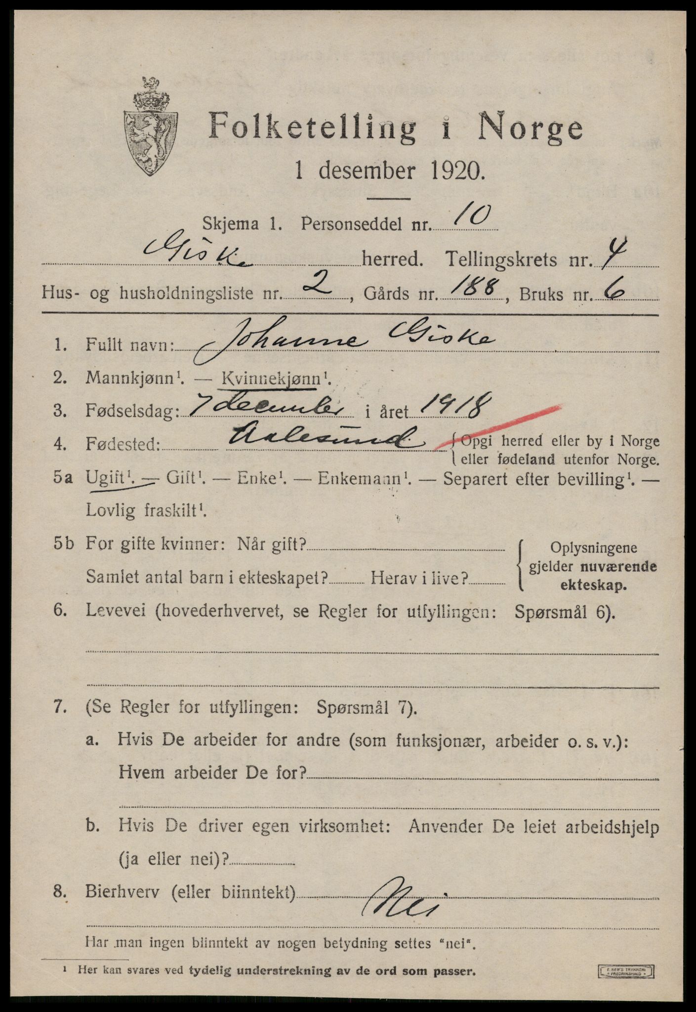 SAT, Folketelling 1920 for 1532 Giske herred, 1920, s. 2664