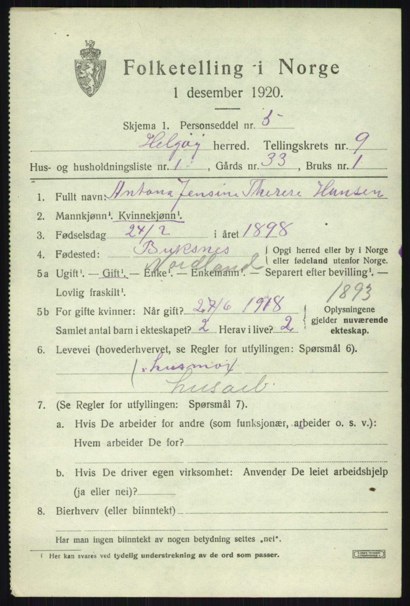 SATØ, Folketelling 1920 for 1935 Helgøy herred, 1920, s. 3217
