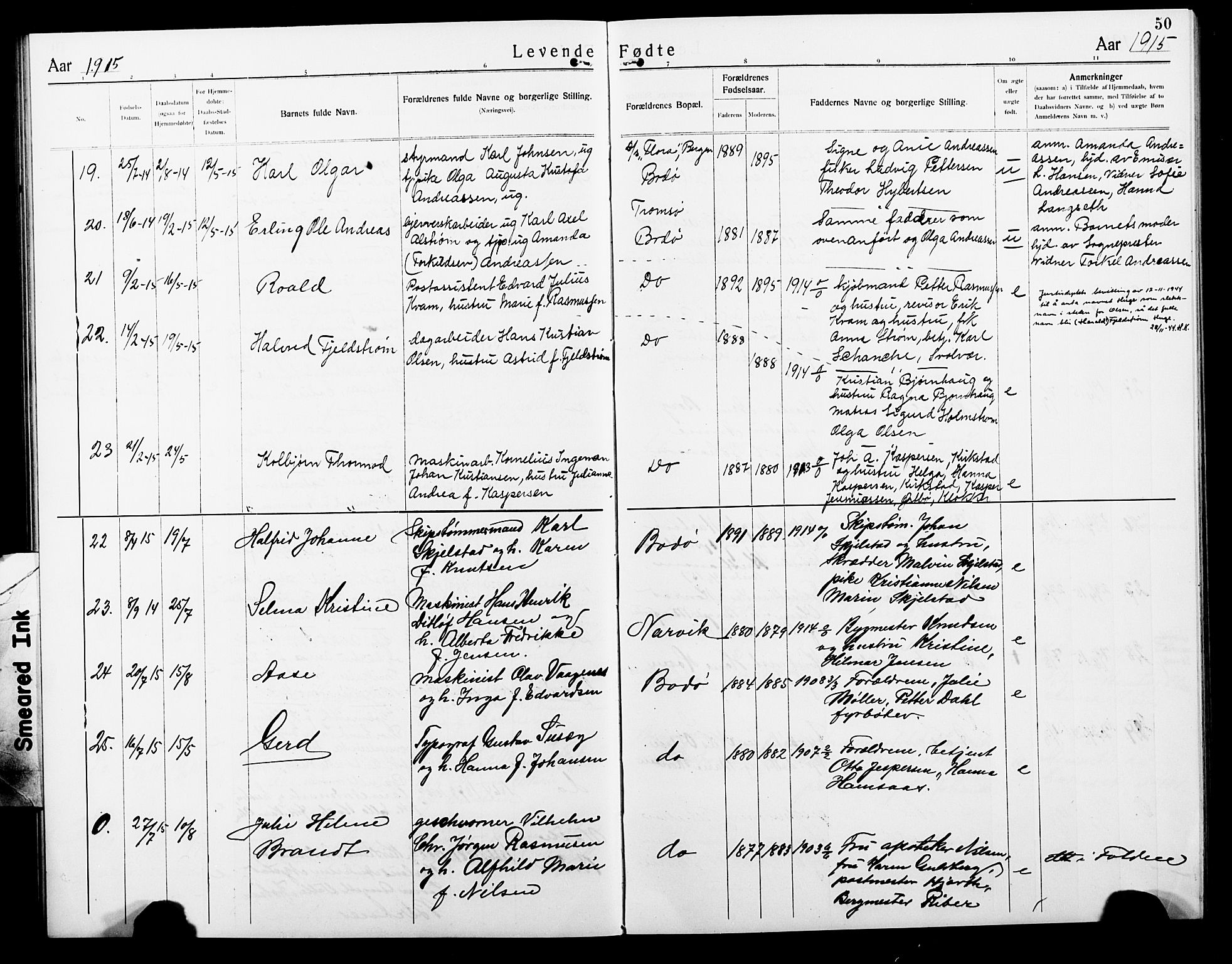 Ministerialprotokoller, klokkerbøker og fødselsregistre - Nordland, AV/SAT-A-1459/801/L0034: Klokkerbok nr. 801C09, 1910-1922, s. 50