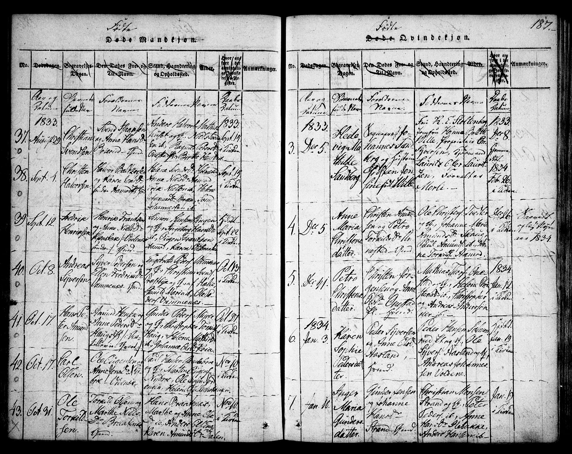 Skiptvet prestekontor Kirkebøker, AV/SAO-A-20009/F/Fa/L0005: Ministerialbok nr. 5, 1814-1838, s. 187