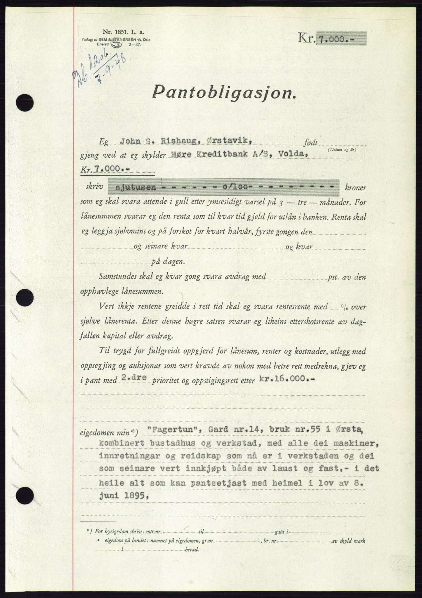 Søre Sunnmøre sorenskriveri, AV/SAT-A-4122/1/2/2C/L0116: Pantebok nr. 4B, 1948-1949, Dagboknr: 1206/1948