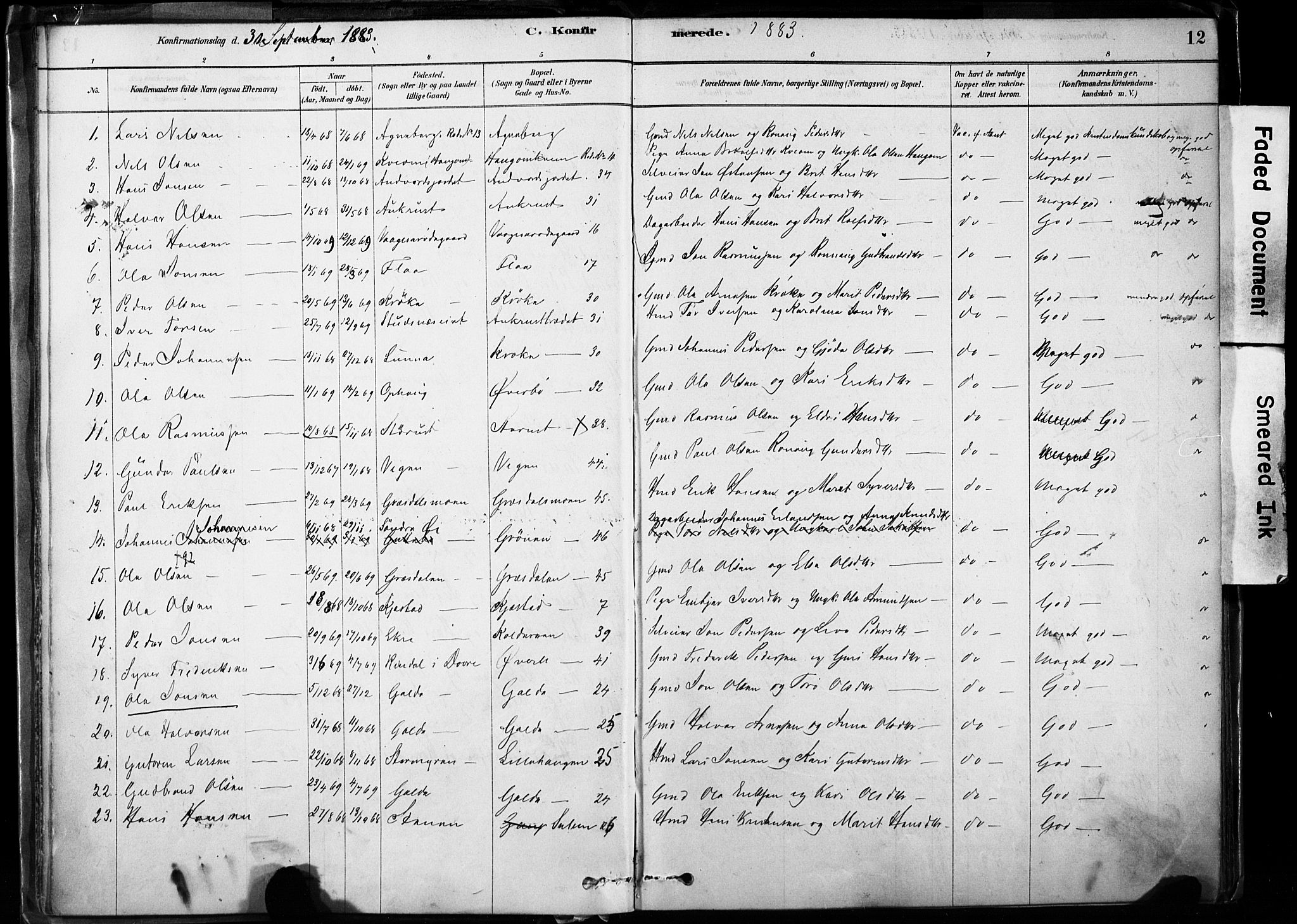 Lom prestekontor, AV/SAH-PREST-070/K/L0009: Ministerialbok nr. 9, 1878-1907, s. 12