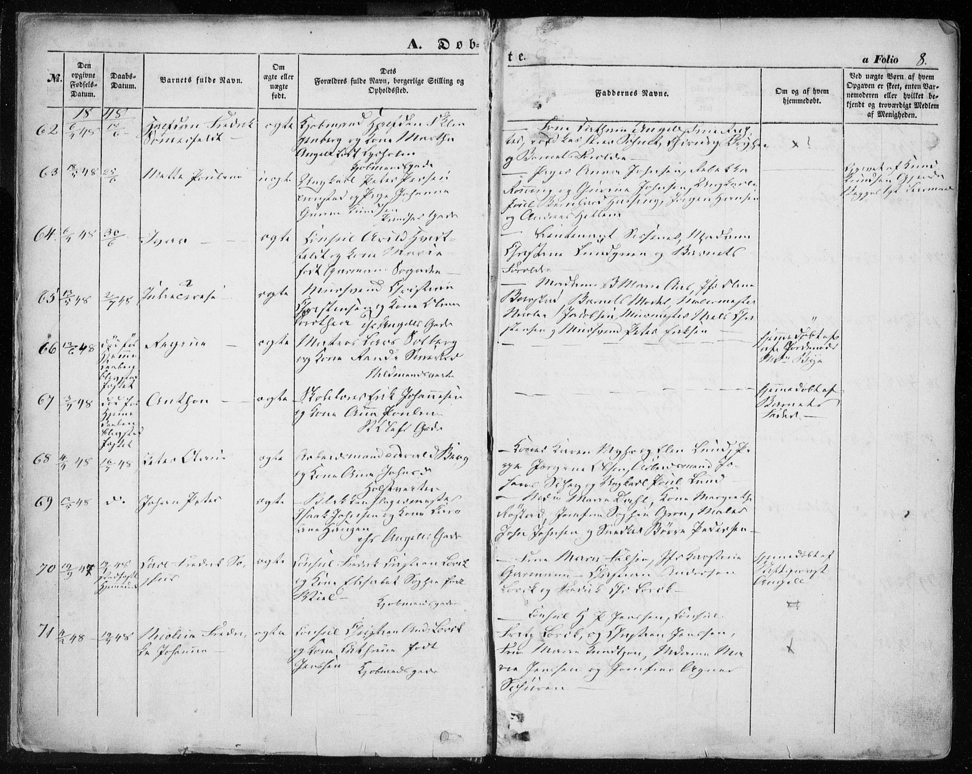 Ministerialprotokoller, klokkerbøker og fødselsregistre - Sør-Trøndelag, SAT/A-1456/601/L0051: Ministerialbok nr. 601A19, 1848-1857, s. 8