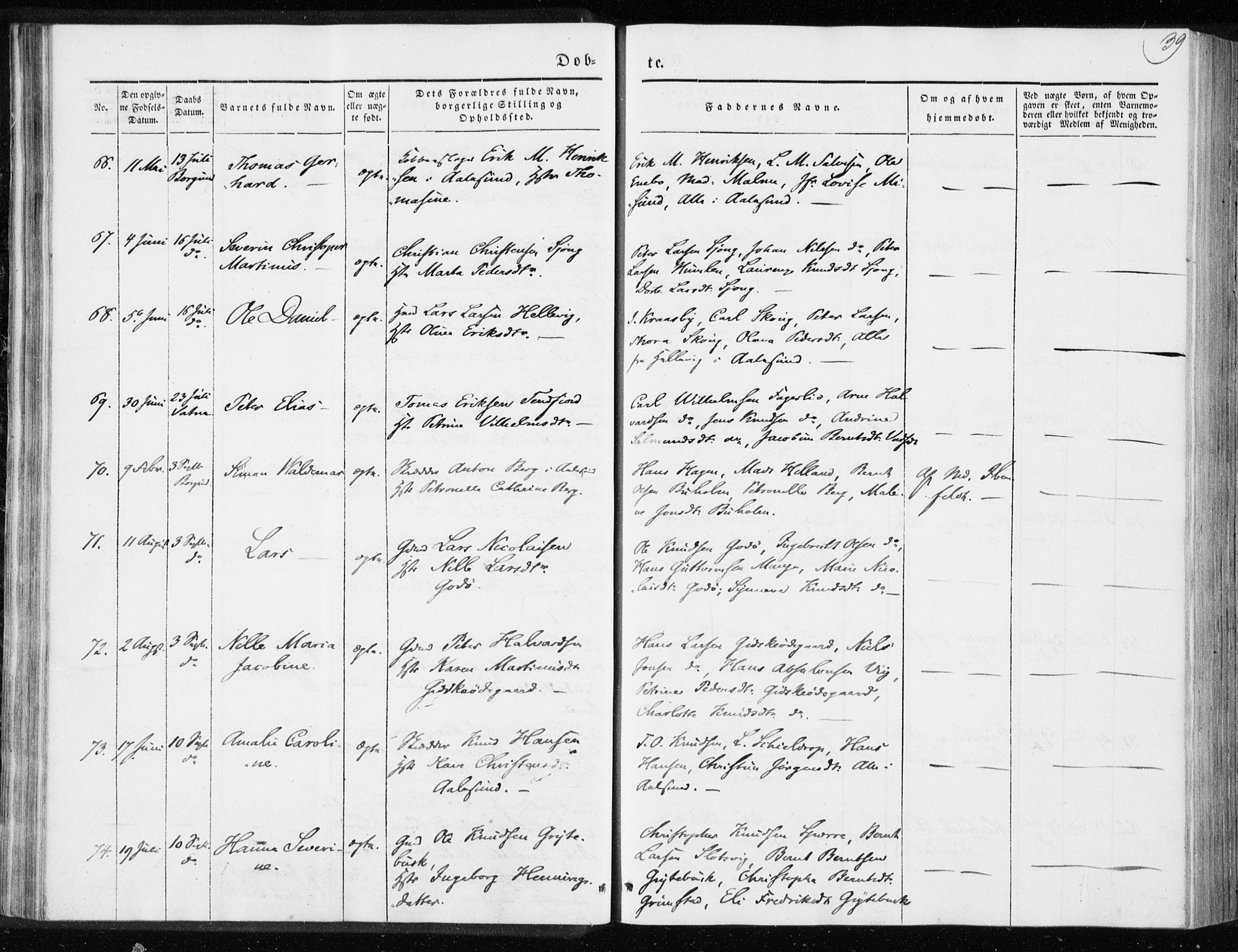 Ministerialprotokoller, klokkerbøker og fødselsregistre - Møre og Romsdal, AV/SAT-A-1454/528/L0415: Residerende kapellans bok nr. 528B03, 1843-1852, s. 39