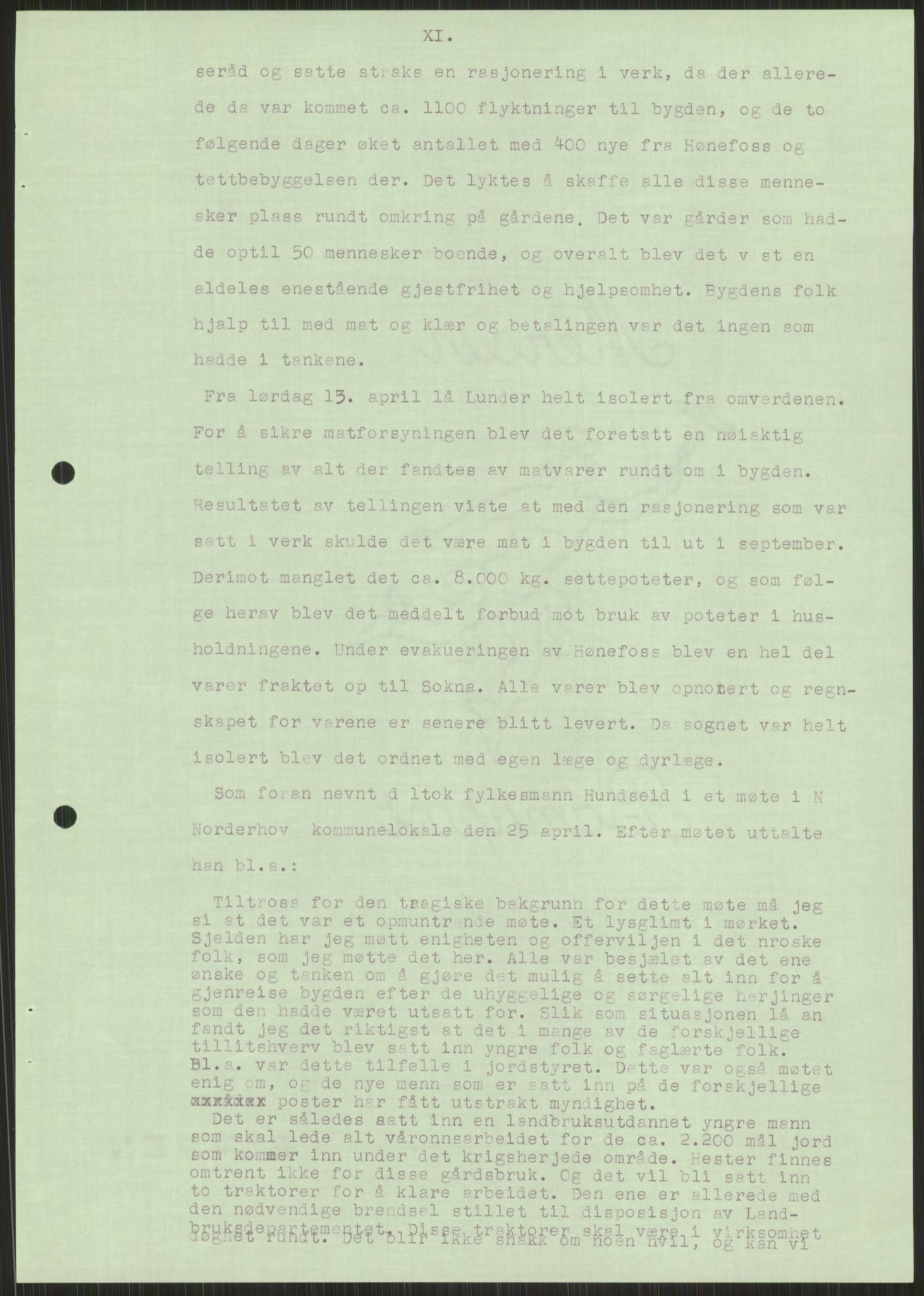 Forsvaret, Forsvarets krigshistoriske avdeling, AV/RA-RAFA-2017/Y/Ya/L0014: II-C-11-31 - Fylkesmenn.  Rapporter om krigsbegivenhetene 1940., 1940, s. 458