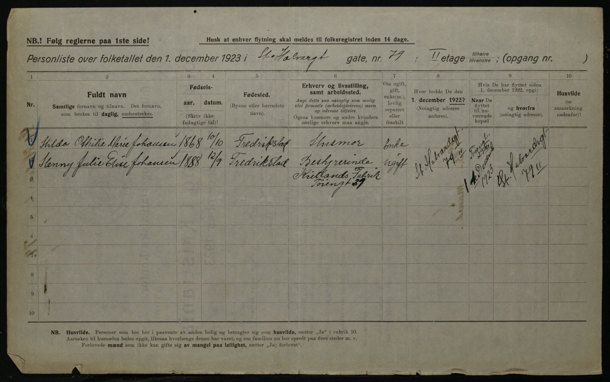 OBA, Kommunal folketelling 1.12.1923 for Kristiania, 1923, s. 97192