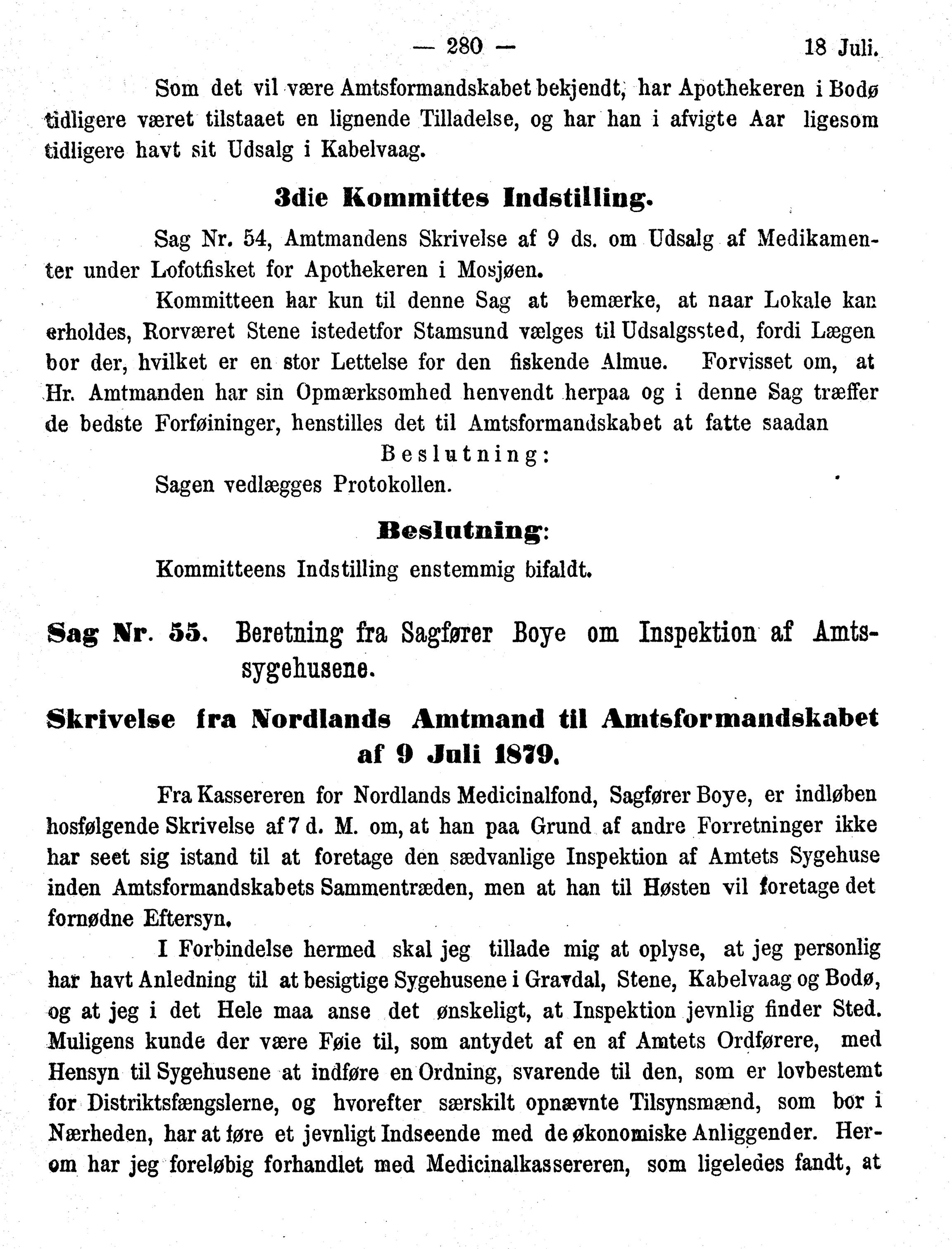 Nordland Fylkeskommune. Fylkestinget, AIN/NFK-17/176/A/Ac/L0010: Fylkestingsforhandlinger 1874-1880, 1874-1880