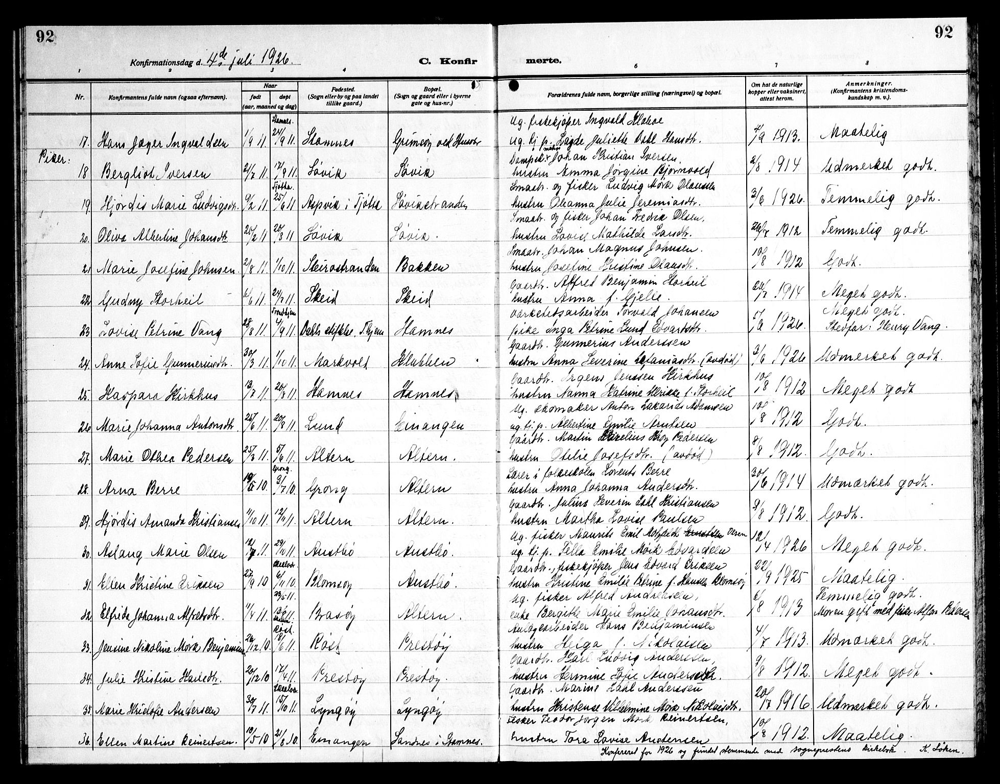 Ministerialprotokoller, klokkerbøker og fødselsregistre - Nordland, AV/SAT-A-1459/830/L0466: Klokkerbok nr. 830C08, 1920-1945, s. 92