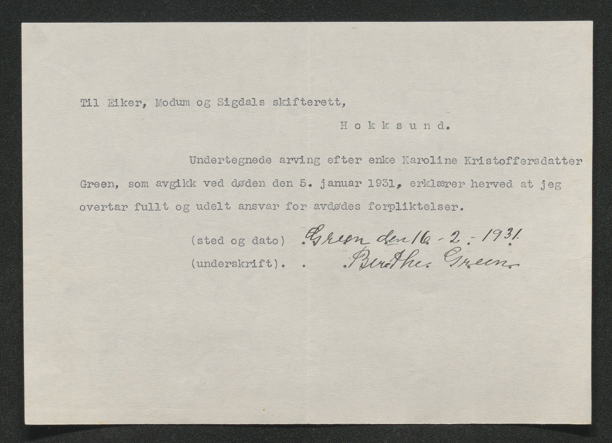 Eiker, Modum og Sigdal sorenskriveri, AV/SAKO-A-123/H/Ha/Hab/L0046: Dødsfallsmeldinger, 1930-1931, s. 648