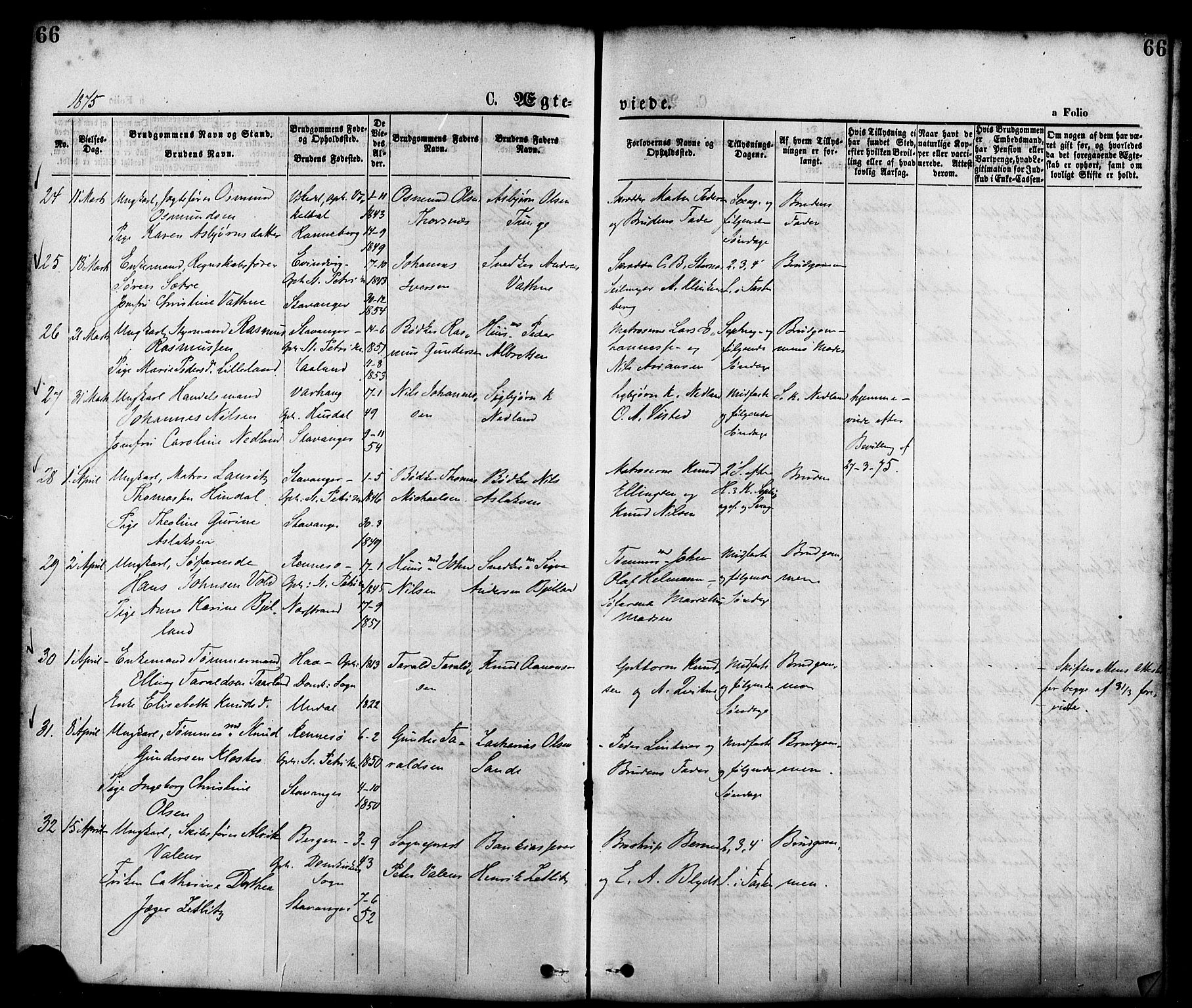 St. Petri sokneprestkontor, AV/SAST-A-101813/001/30/30BA/L0010: Ministerialbok nr. A 10, 1869-1878, s. 66