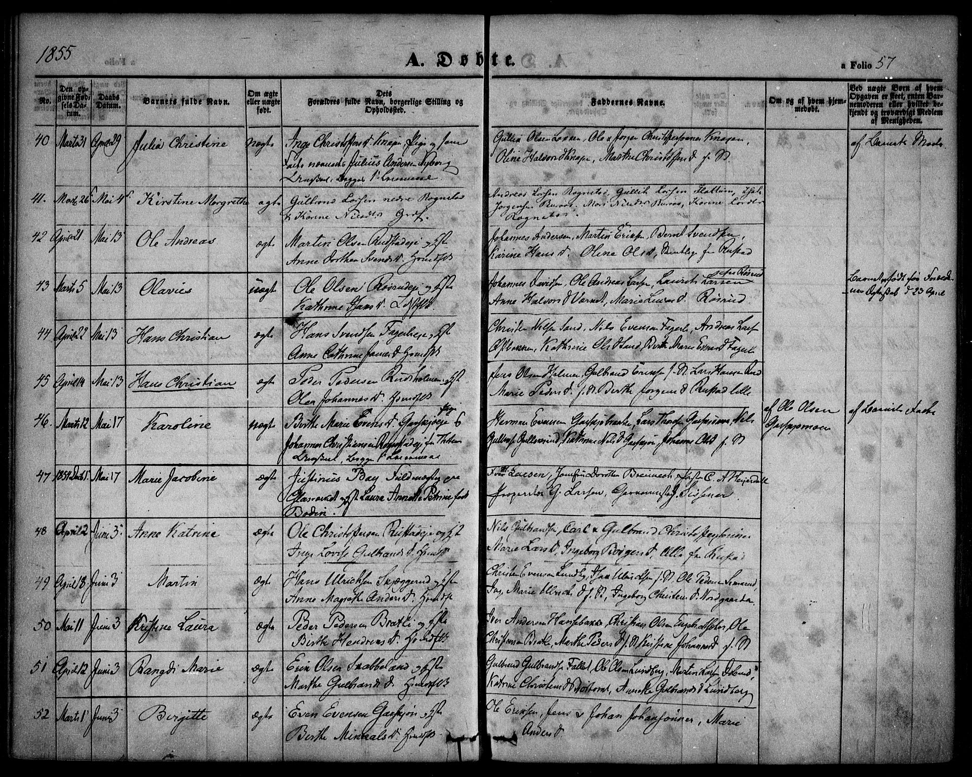 Hurdal prestekontor Kirkebøker, AV/SAO-A-10889/F/Fa/L0005: Ministerialbok nr. I 5, 1846-1859, s. 57