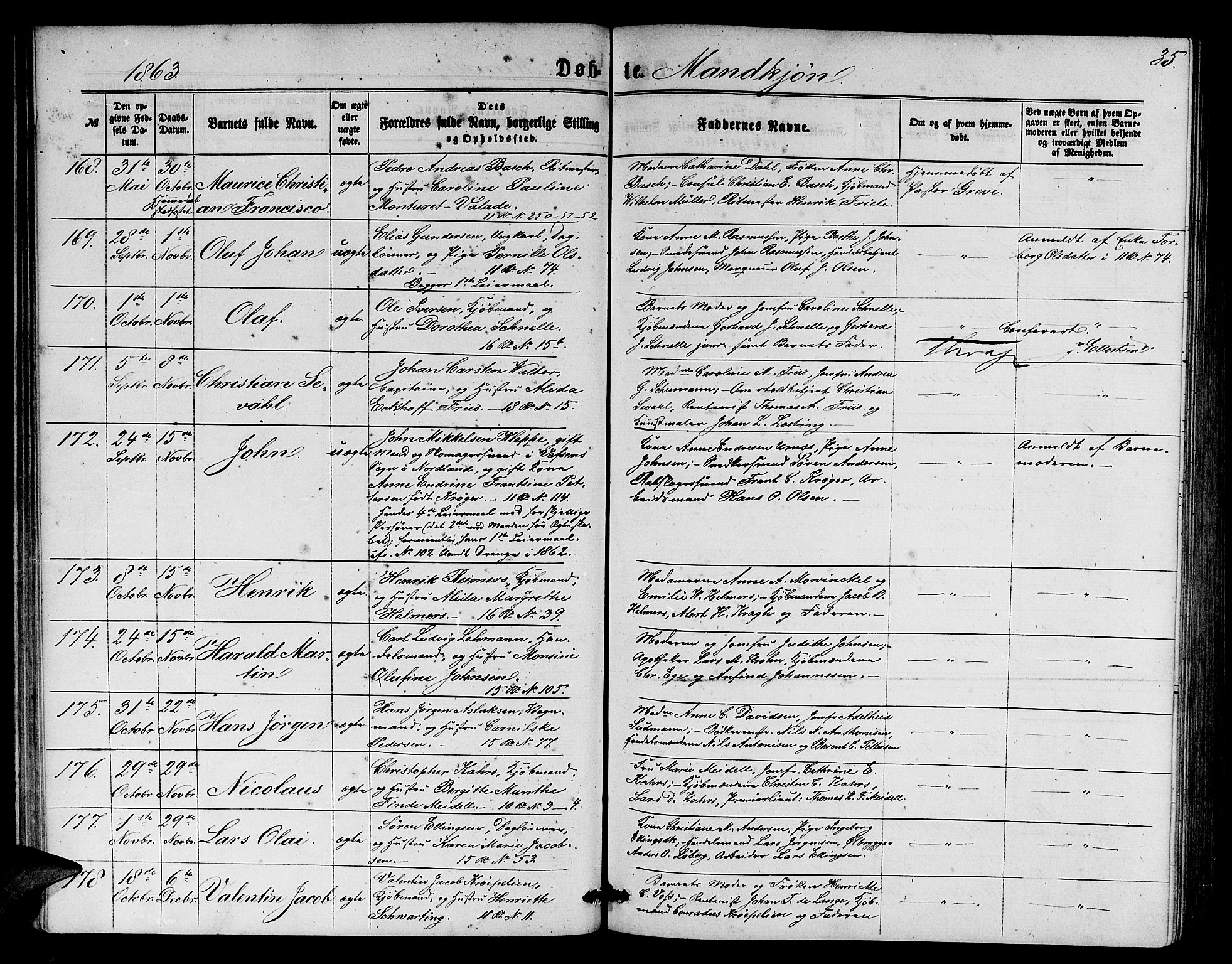 Domkirken sokneprestembete, AV/SAB-A-74801/H/Hab/L0012: Klokkerbok nr. B 5, 1862-1869, s. 35
