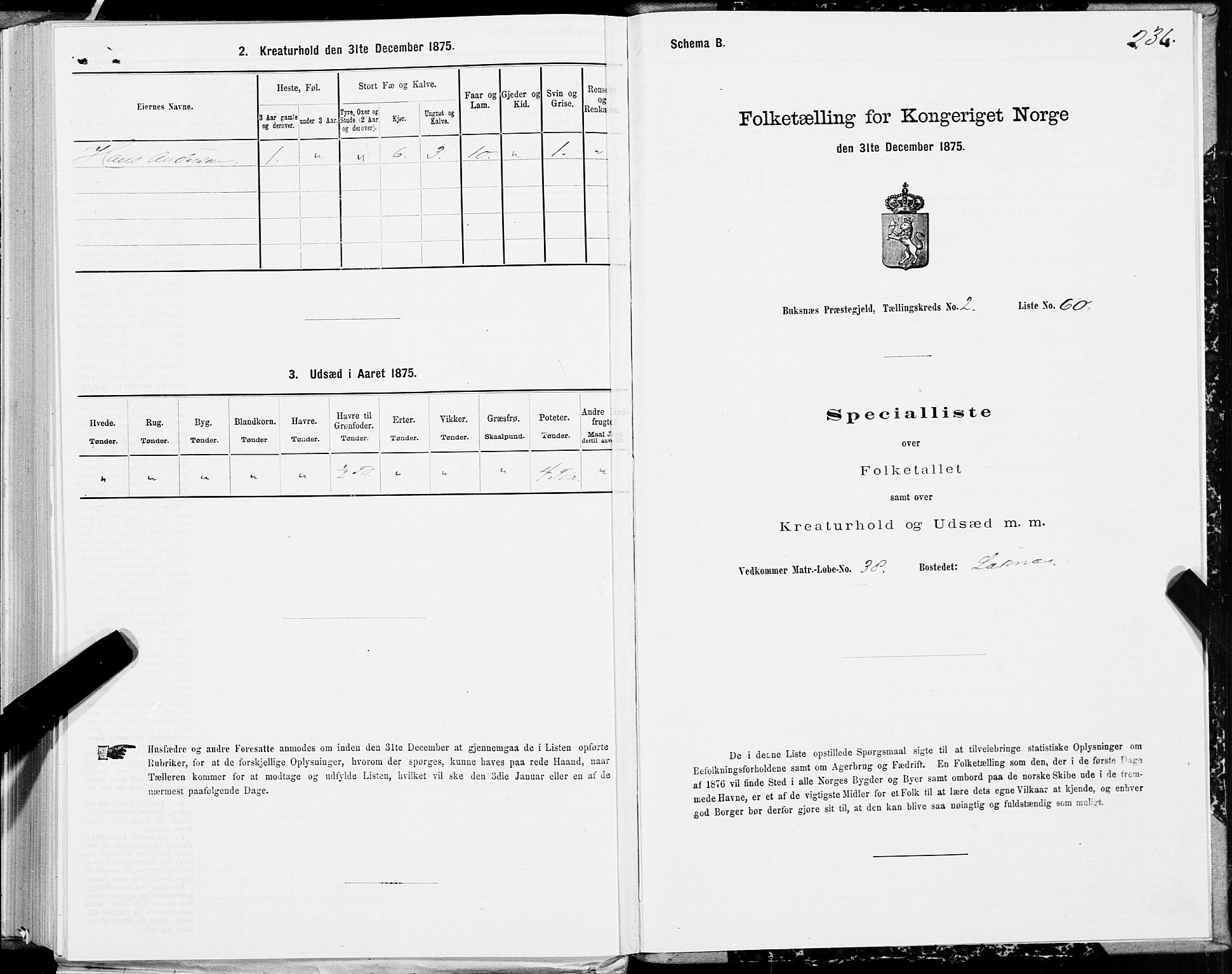 SAT, Folketelling 1875 for 1860P Buksnes prestegjeld, 1875, s. 1236