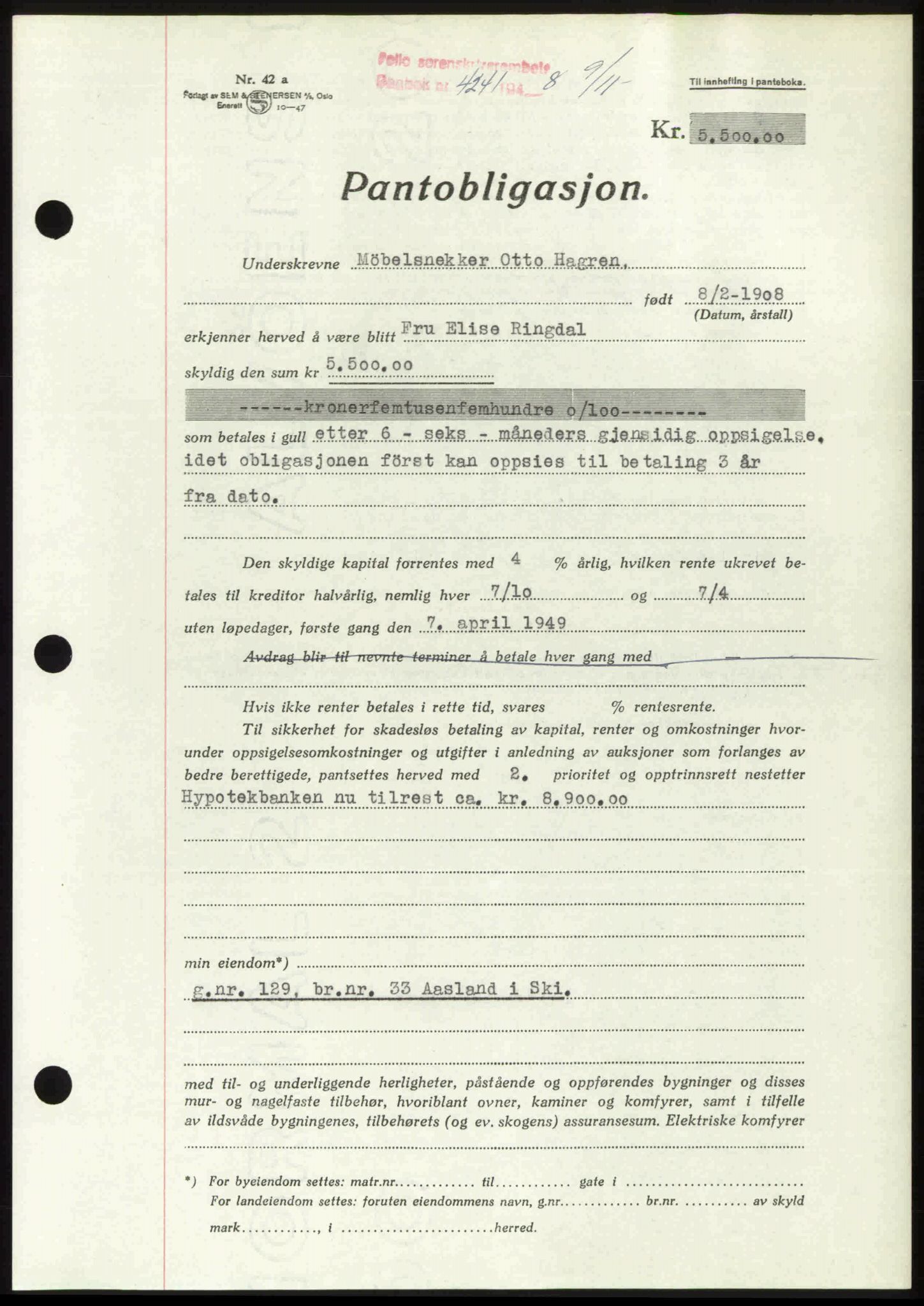 Follo sorenskriveri, AV/SAO-A-10274/G/Ga/Gaa/L0085: Pantebok nr. I 85, 1948-1948, Dagboknr: 4241/1948