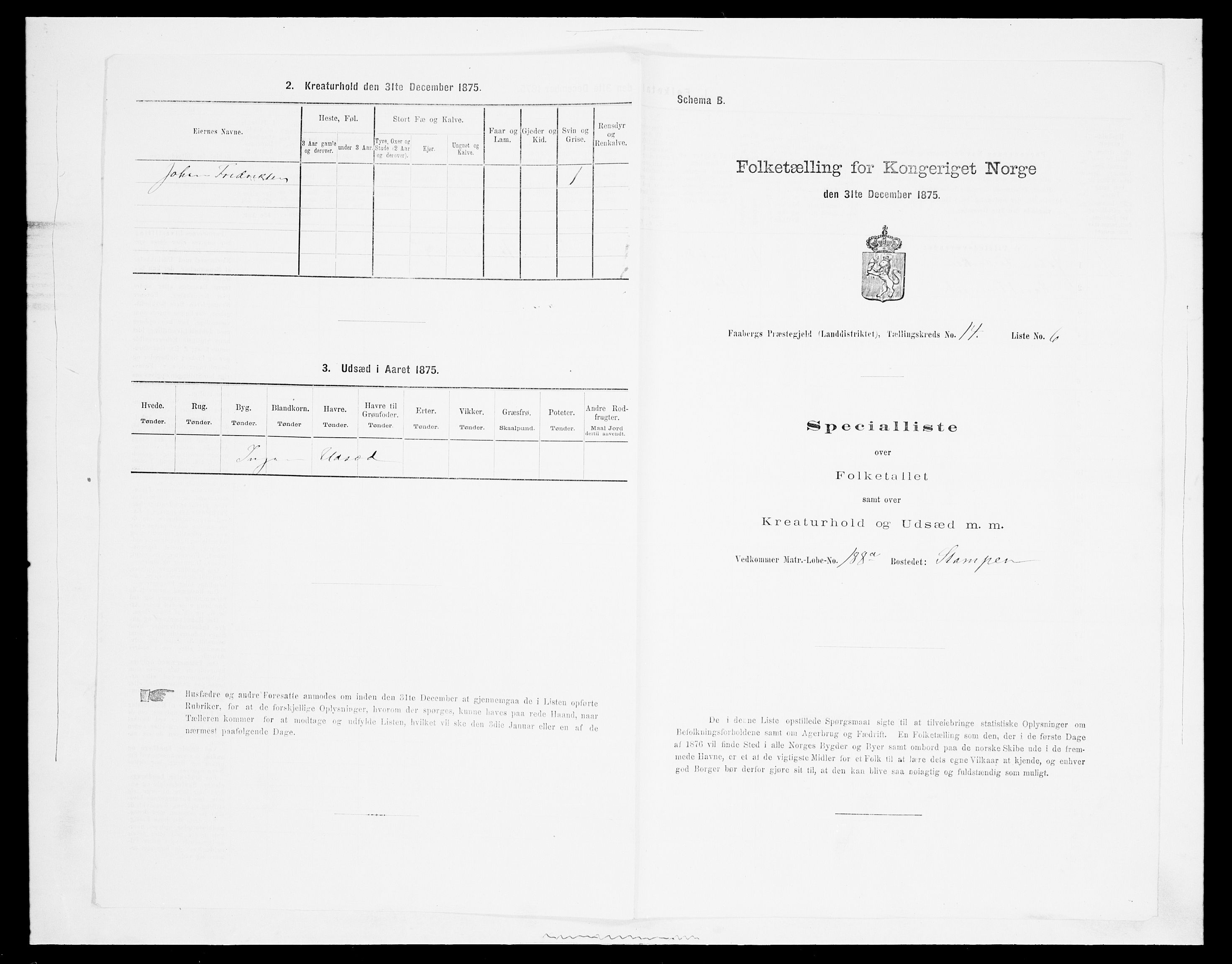 SAH, Folketelling 1875 for 0524L Fåberg prestegjeld, Fåberg sokn og Lillehammer landsokn, 1875, s. 1726