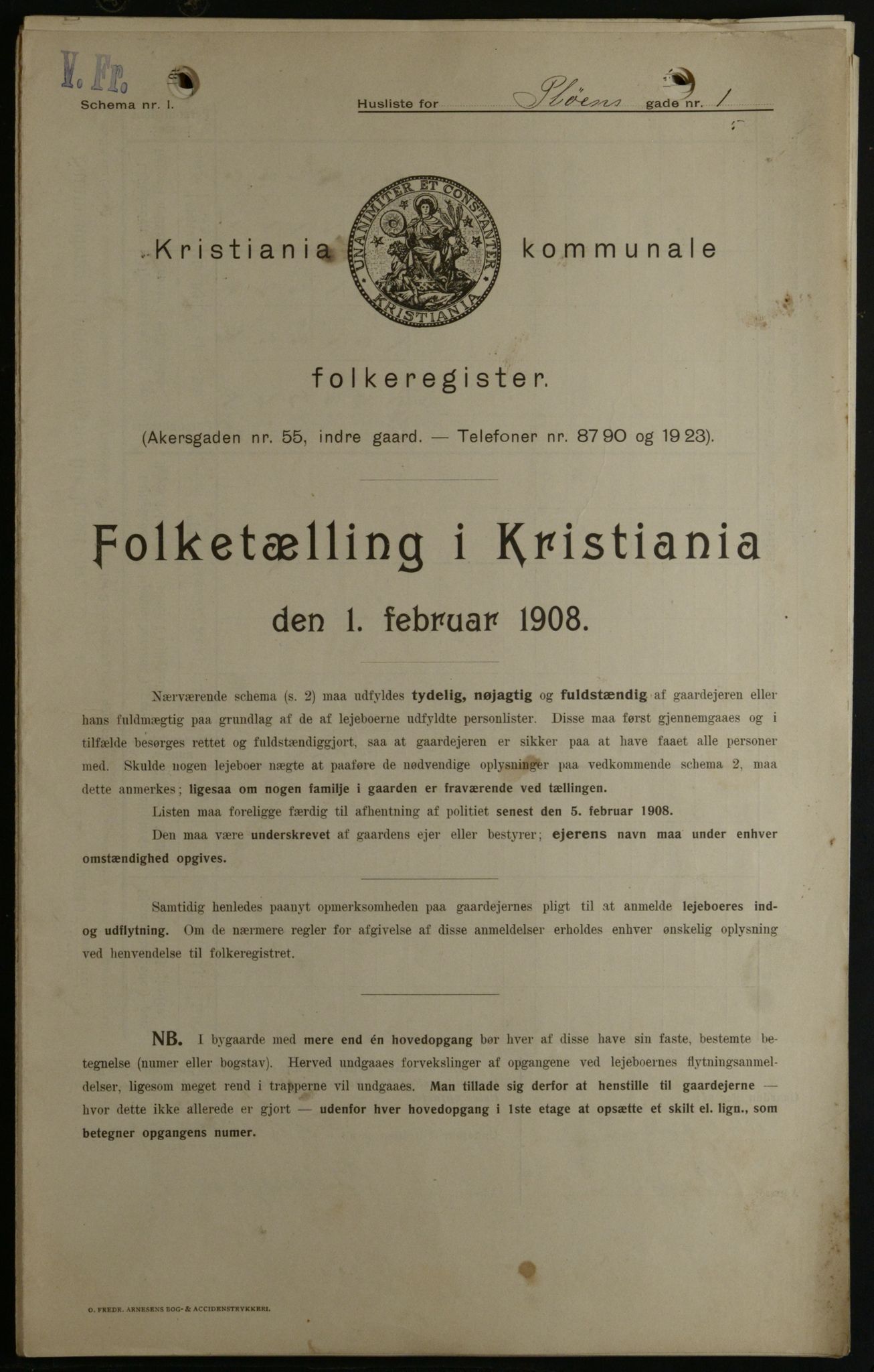 OBA, Kommunal folketelling 1.2.1908 for Kristiania kjøpstad, 1908, s. 72526