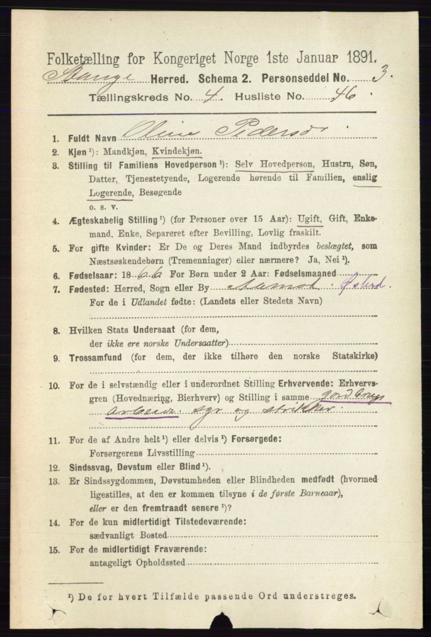 RA, Folketelling 1891 for 0417 Stange herred, 1891, s. 2711