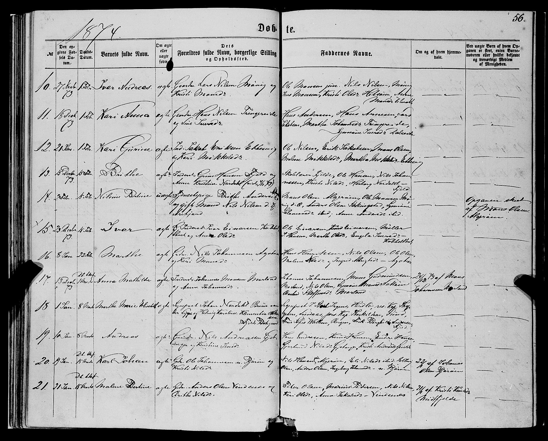 Fjell sokneprestembete, AV/SAB-A-75301/H/Haa: Ministerialbok nr. A 3, 1864-1877, s. 56