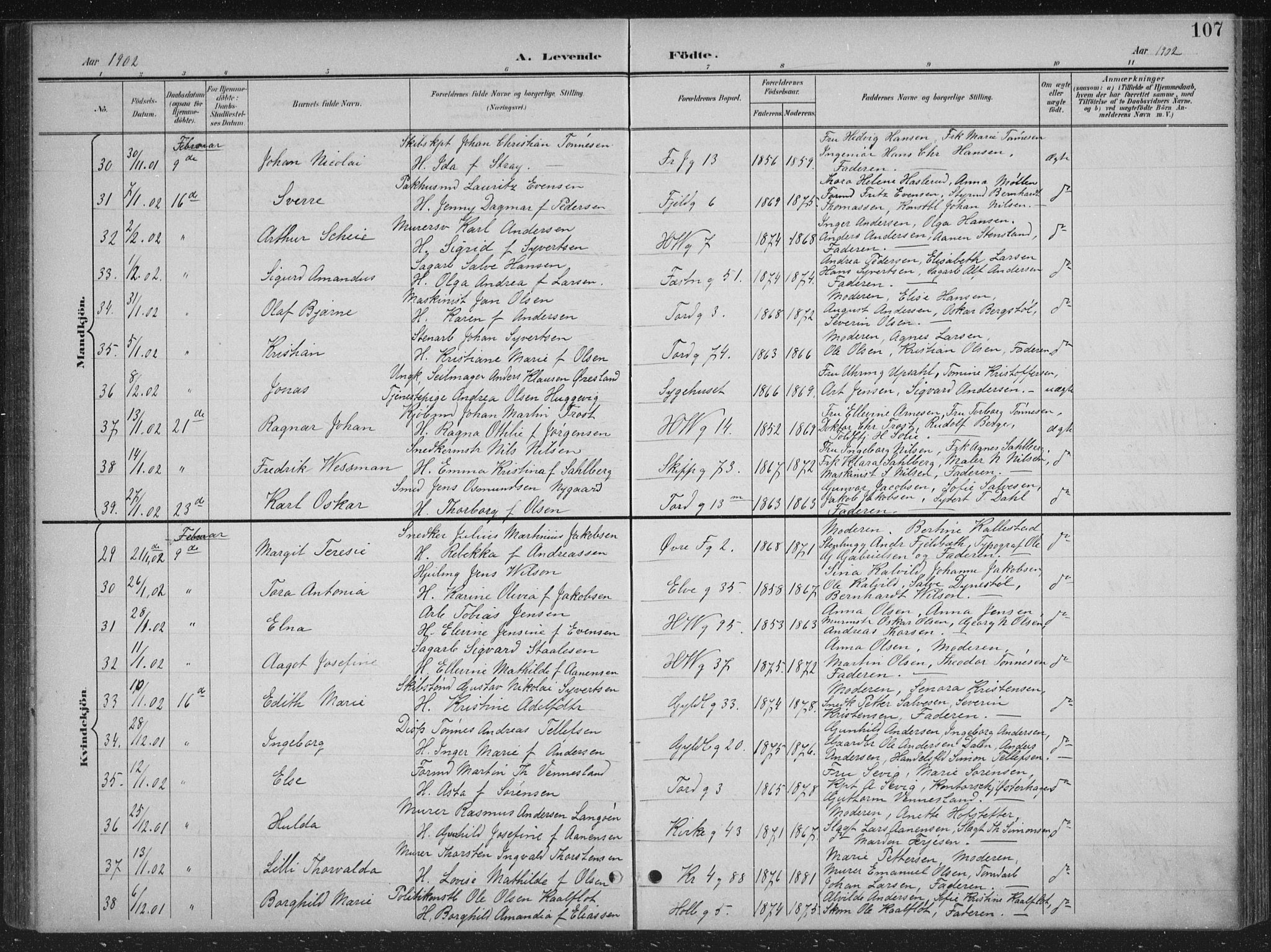 Kristiansand domprosti, AV/SAK-1112-0006/F/Fb/L0018: Klokkerbok nr. B 18, 1896-1905, s. 107