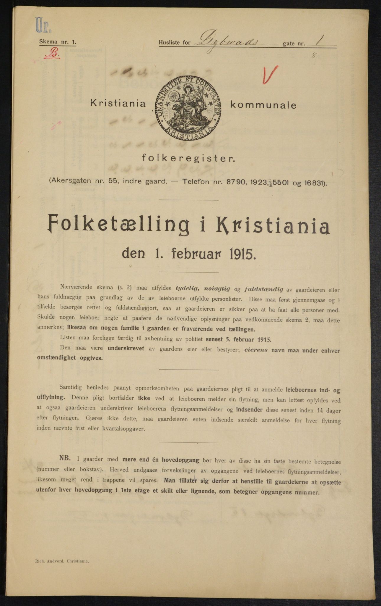 OBA, Kommunal folketelling 1.2.1915 for Kristiania, 1915, s. 17436