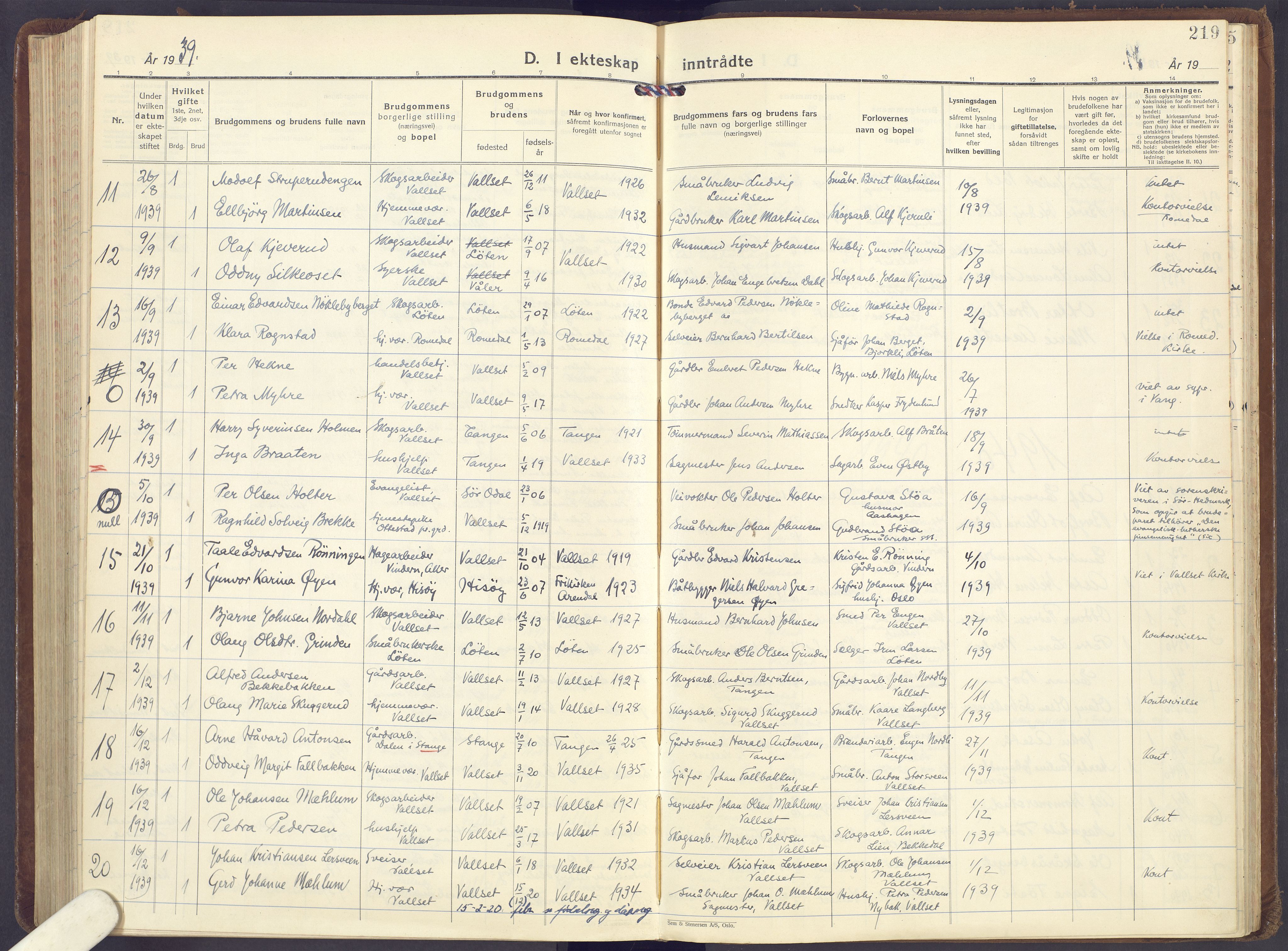 Romedal prestekontor, AV/SAH-PREST-004/K/L0013: Ministerialbok nr. 13, 1930-1949, s. 219