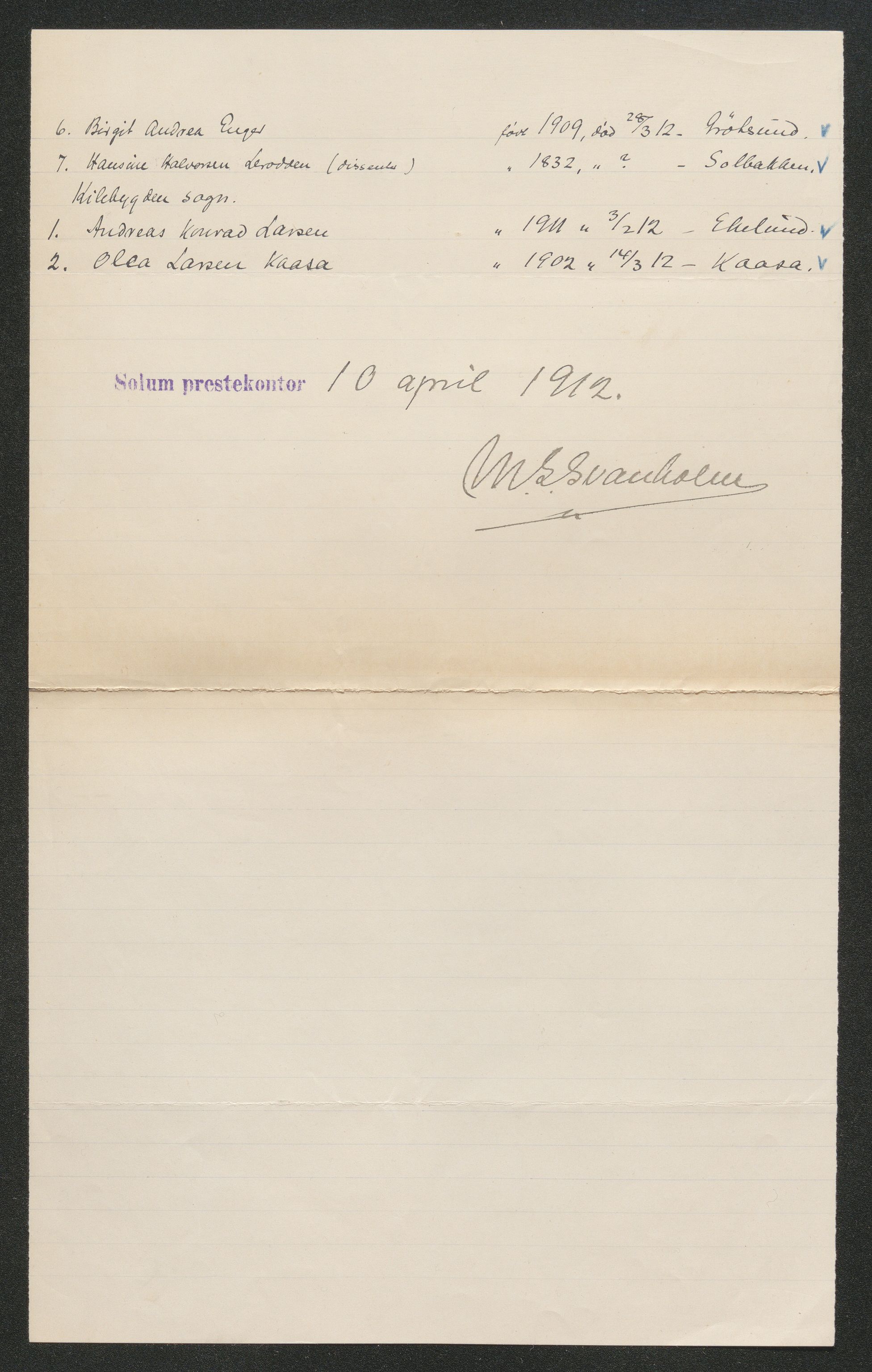 Gjerpen sorenskriveri, SAKO/A-216/H/Ha/Hab/L0007: Dødsfallsmeldinger, Solum, 1899-1915, s. 481