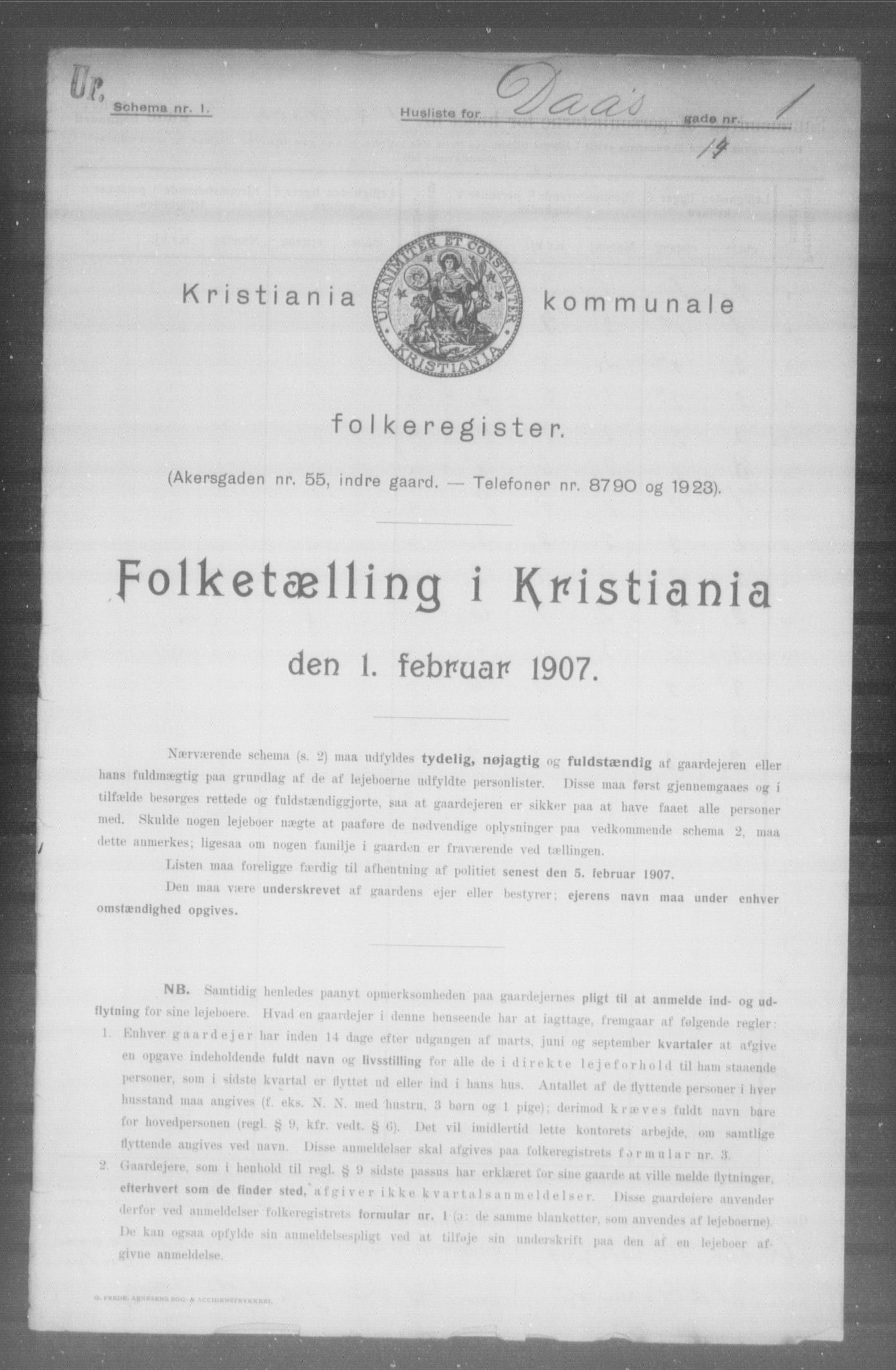 OBA, Kommunal folketelling 1.2.1907 for Kristiania kjøpstad, 1907, s. 9089