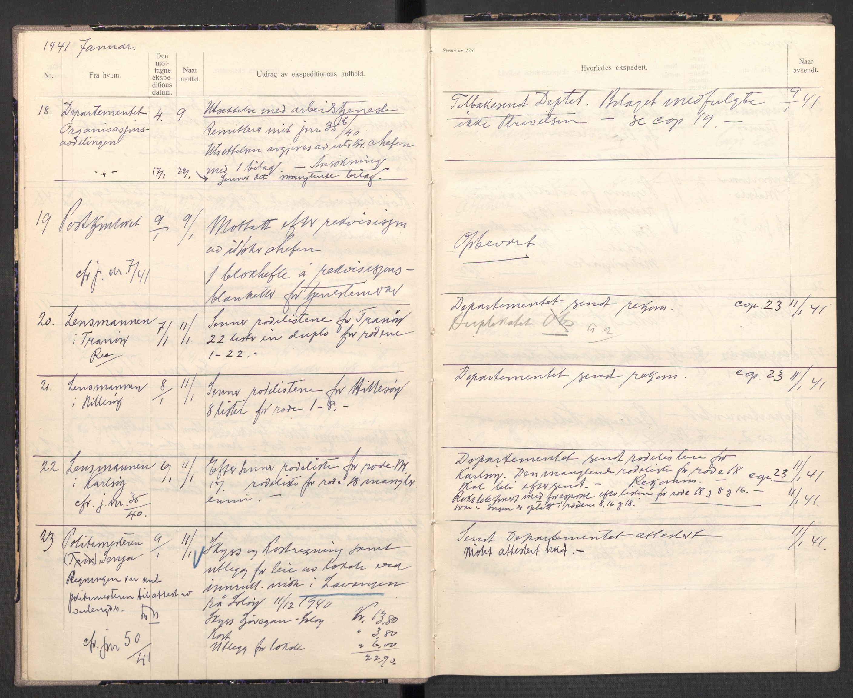Norges arbeidstjeneste, AV/RA-S-5014/C/Ca/L0001: Journal for utskrivning Nordland og Troms, 1940-1942, s. 18