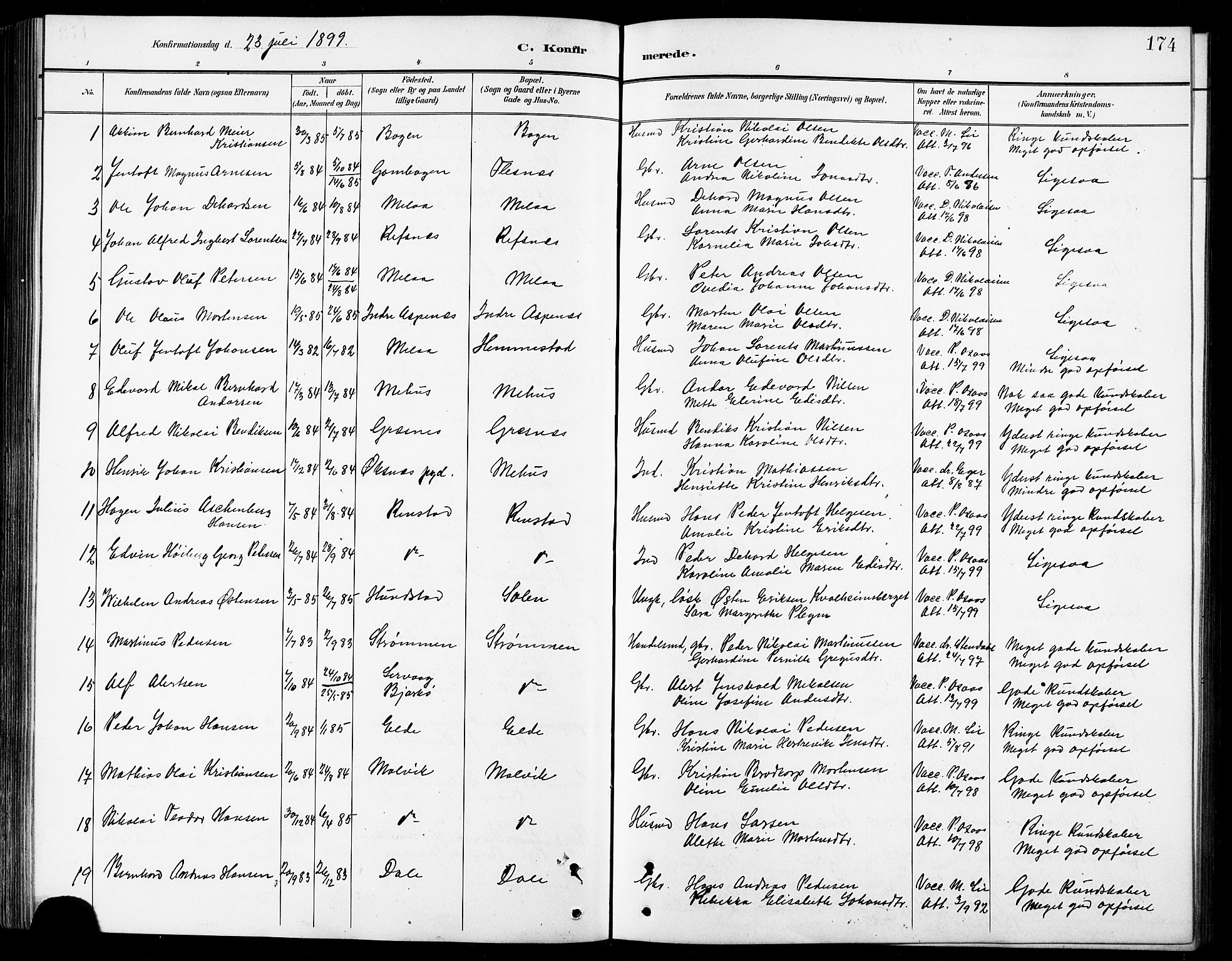 Kvæfjord sokneprestkontor, AV/SATØ-S-1323/G/Ga/Gab/L0005klokker: Klokkerbok nr. 5, 1886-1911, s. 174