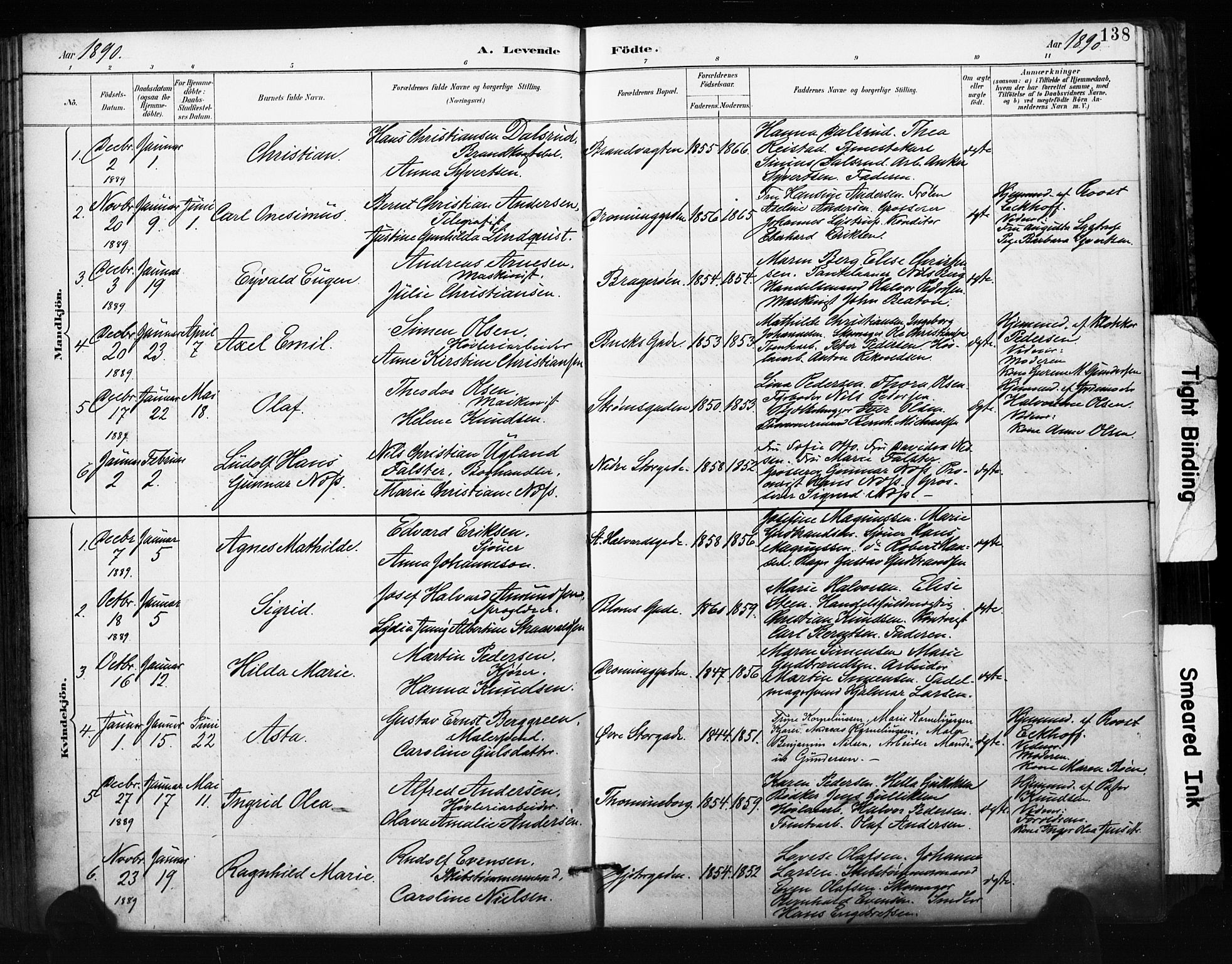 Bragernes kirkebøker, AV/SAKO-A-6/F/Fb/L0007: Ministerialbok nr. II 7, 1885-1893, s. 138